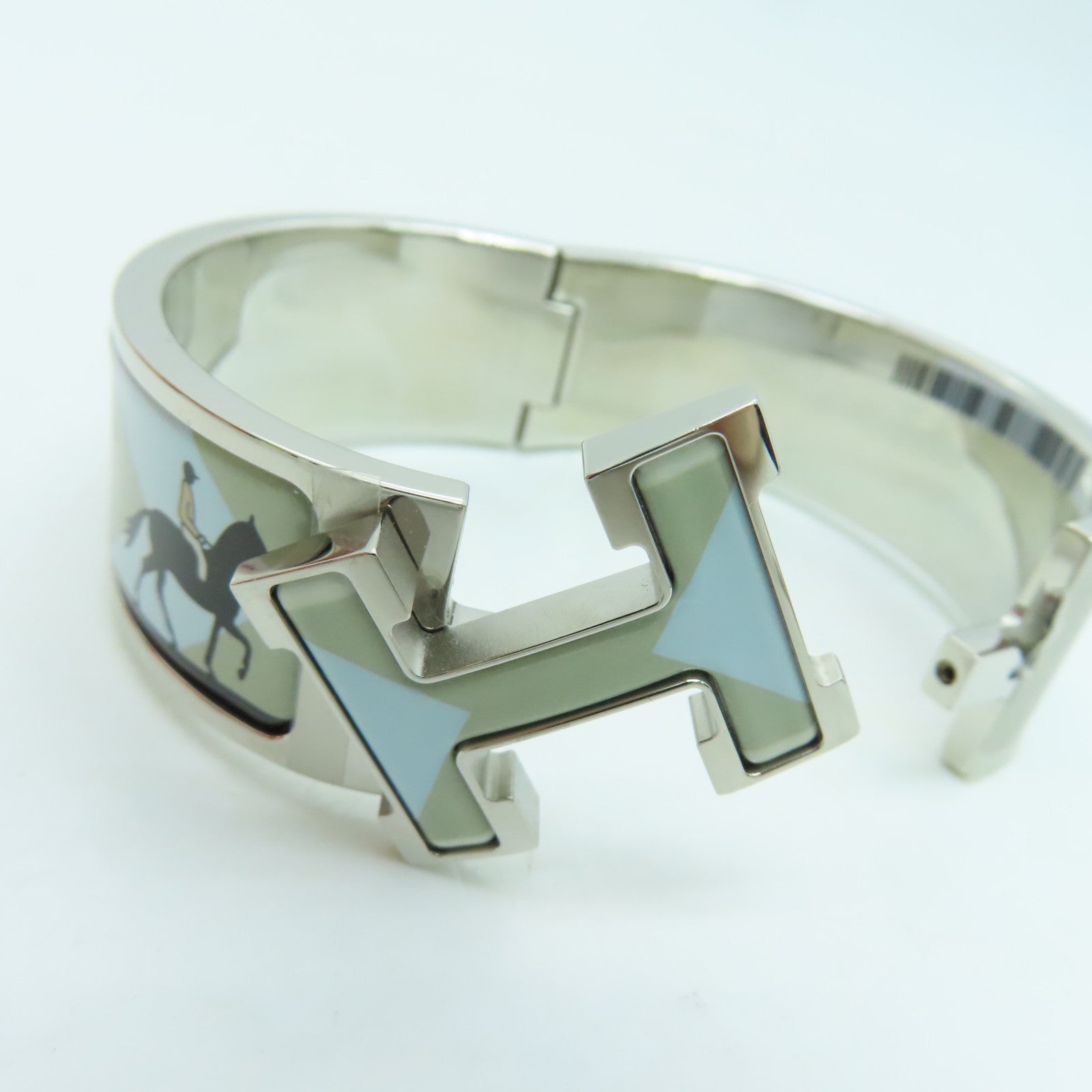 HERMES 金屬Clic Clac H Bracelet銀扣手鐲藍色