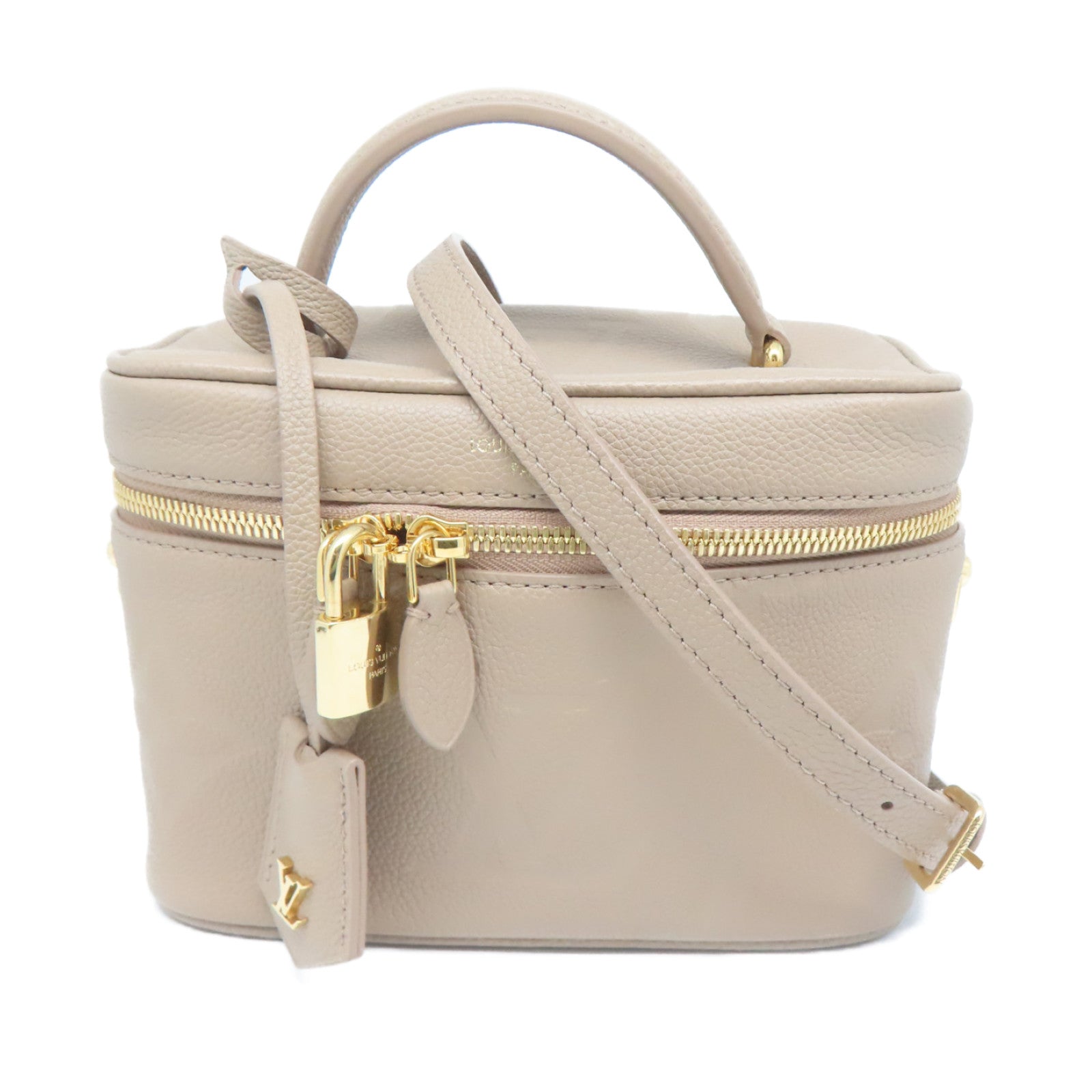 LOUIS VUITTON Monogram Empreinte Vanity PM金扣手挽肩背两用袋米色