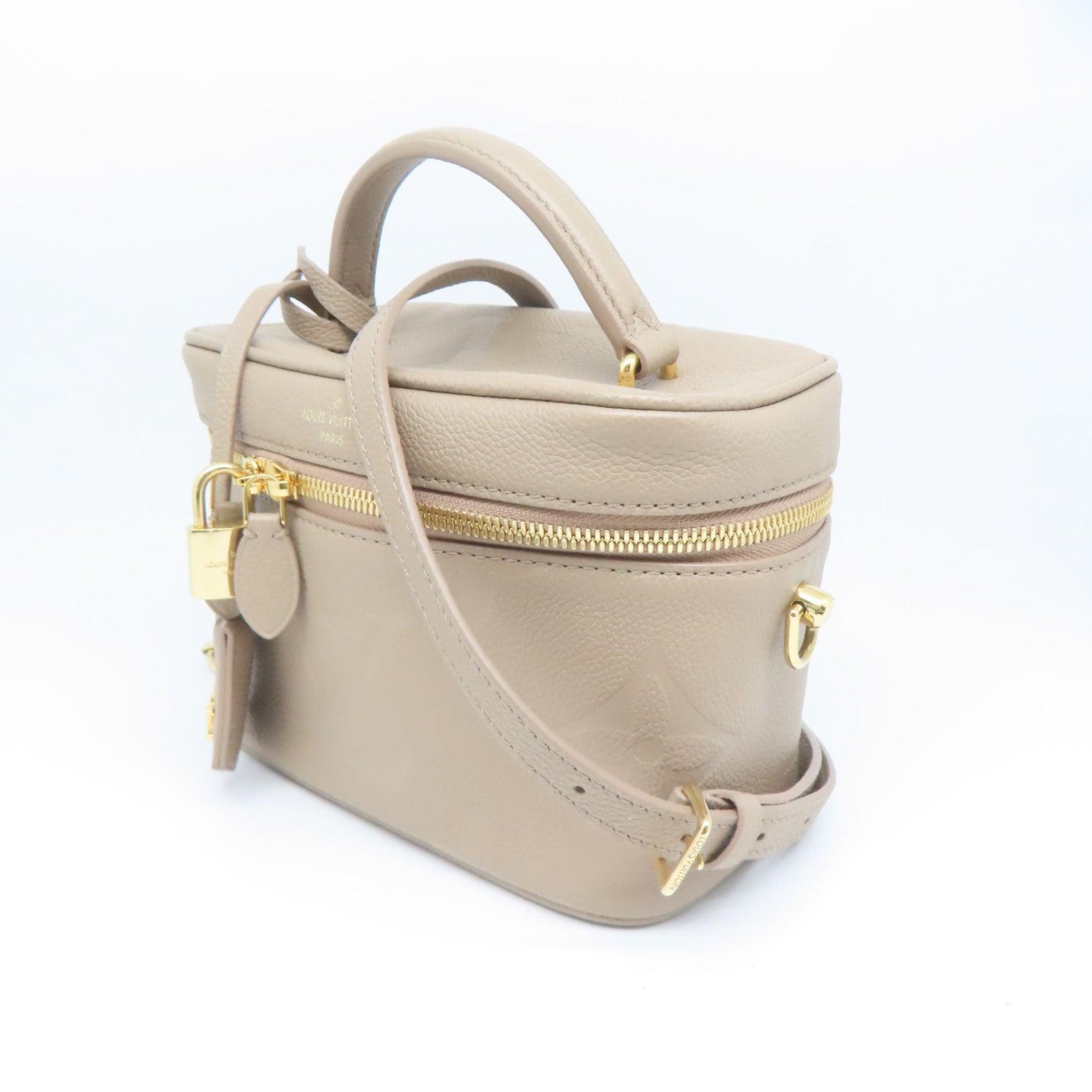 LOUIS VUITTON Monogram Empreinte Vanity PM金扣手挽肩背两用袋米色
