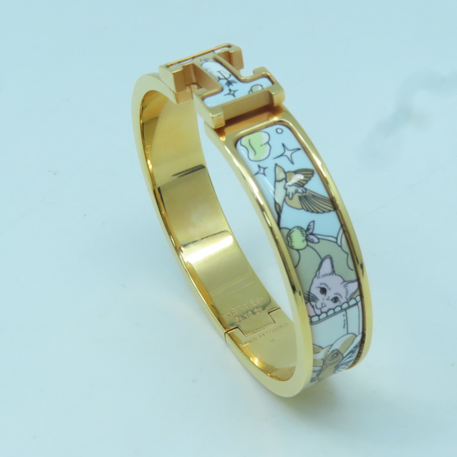 HERMES 金屬Clic-Clac H金扣手鐲玫瑰金色/淺藍色/白色/啡色#16cm