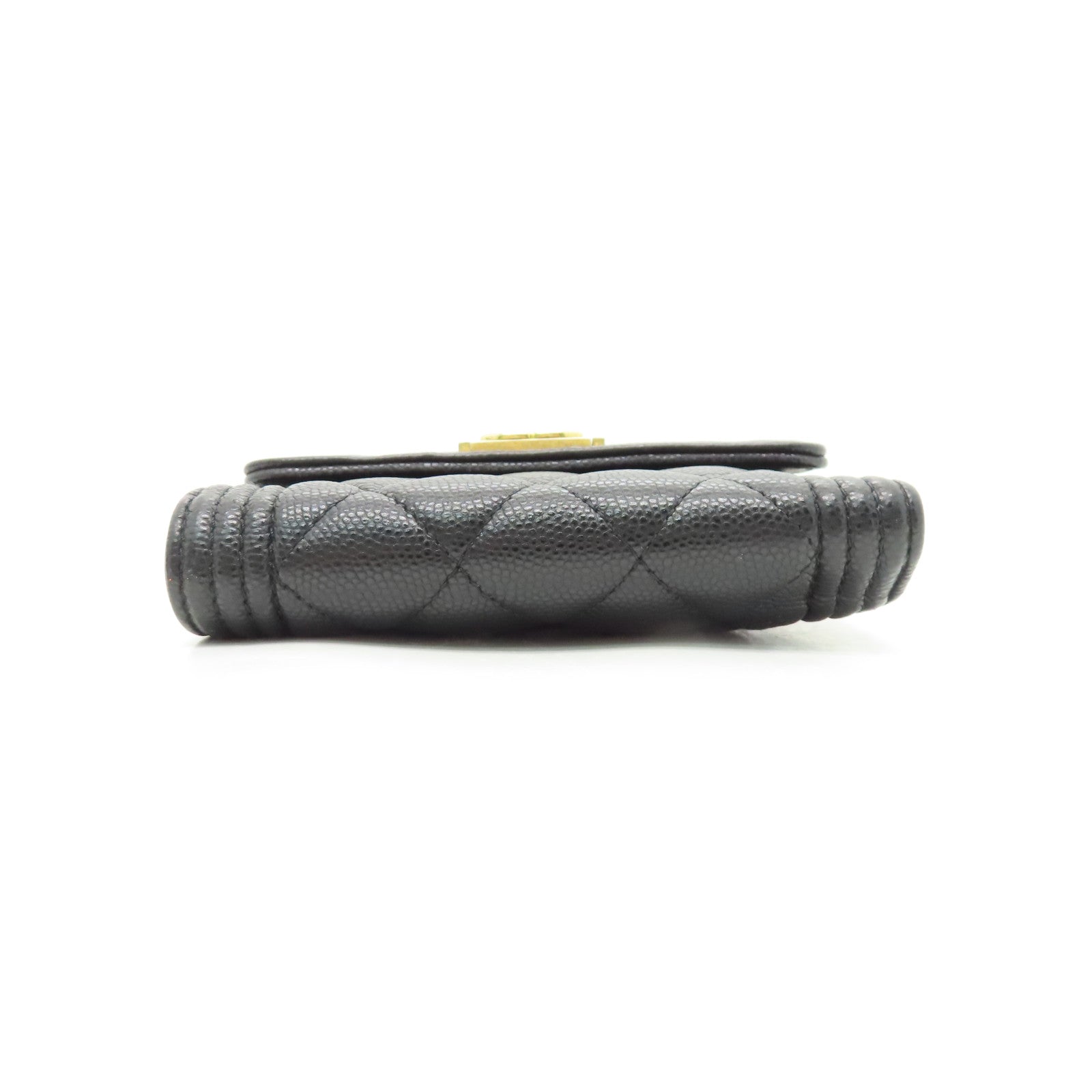 CHANEL rhombic cowhide leather Boy Wallet gold buckle wallet black