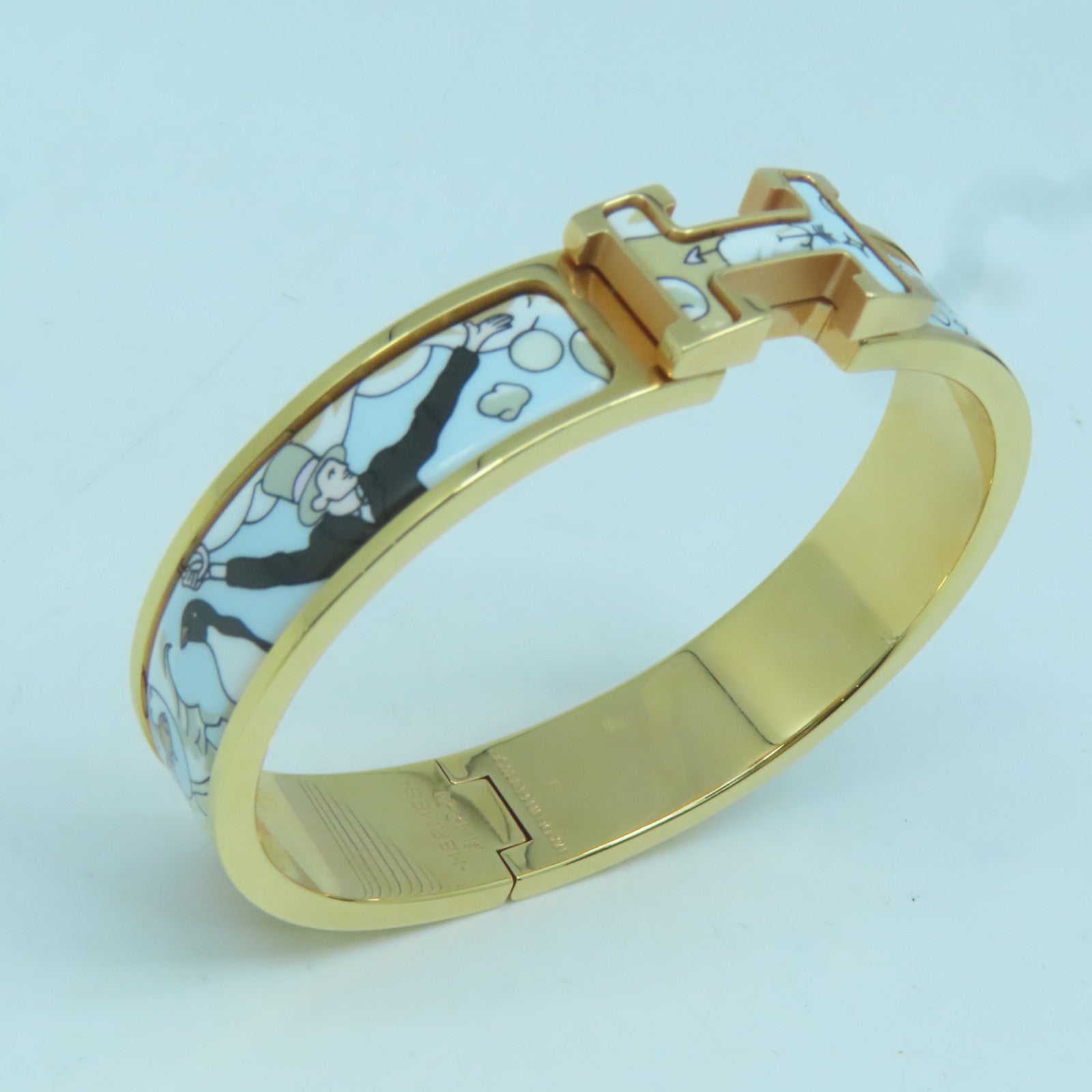 HERMES 金屬Clic-Clac H金扣手鐲玫瑰金色/淺藍色/白色/啡色#16cm