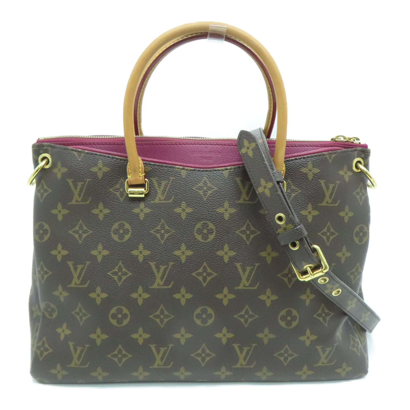 LOUIS VUITTON Monogram Pallas MM Gold Buckle Handle Shoulder Bag Fuchsia/Brown