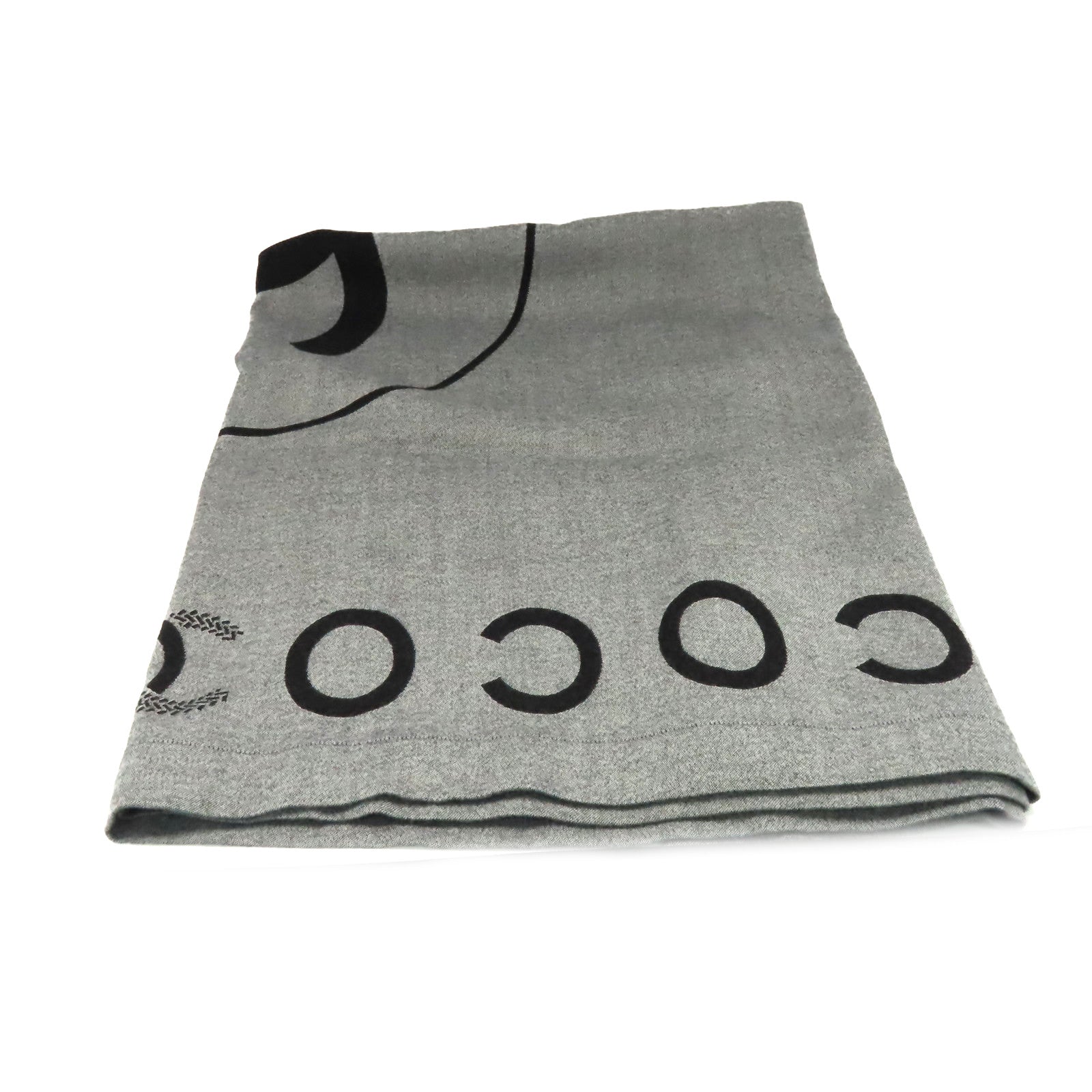 CHANEL 羊毛/絲質Scarf圍巾灰色/黑色