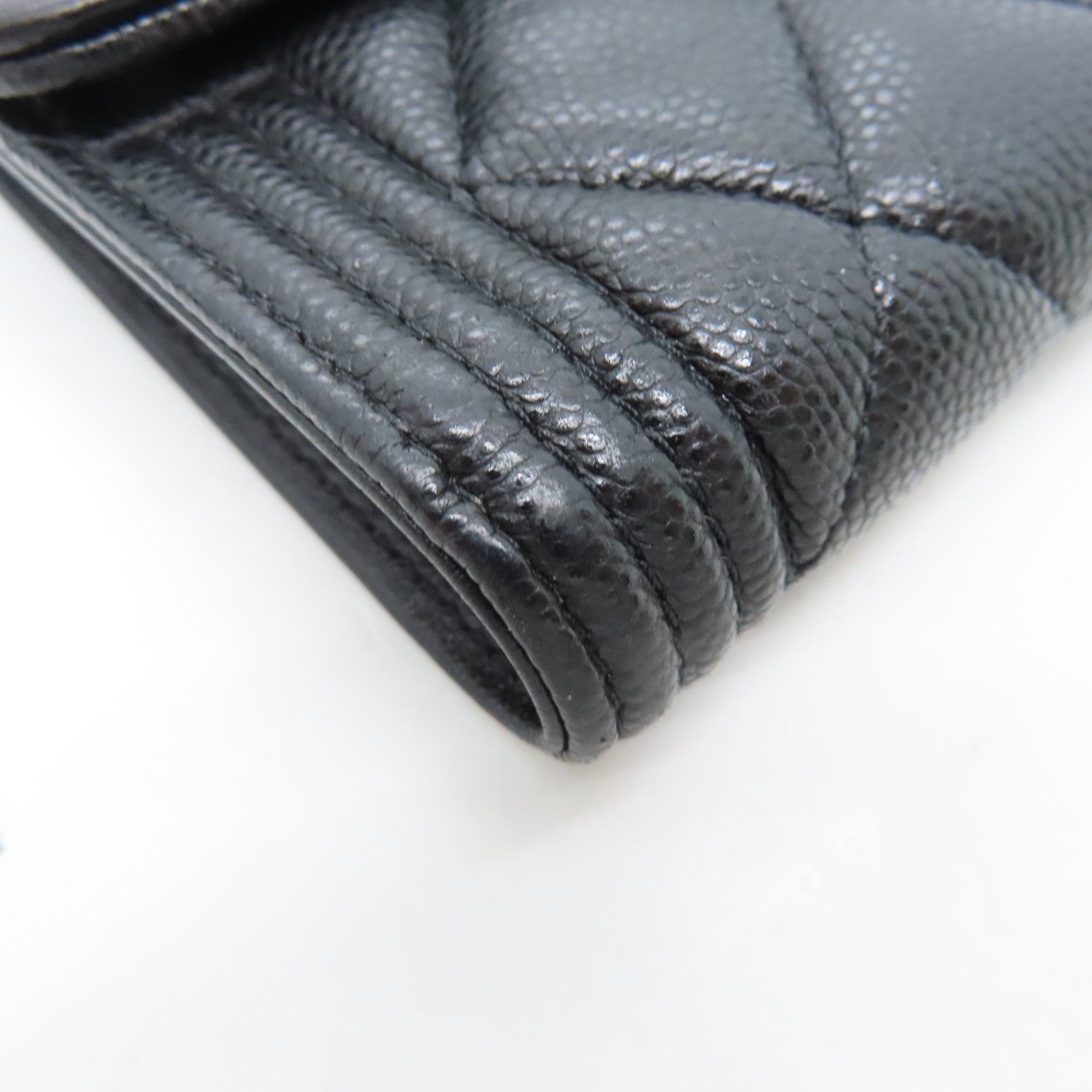 CHANEL rhombic cowhide leather Boy Wallet gold buckle wallet black