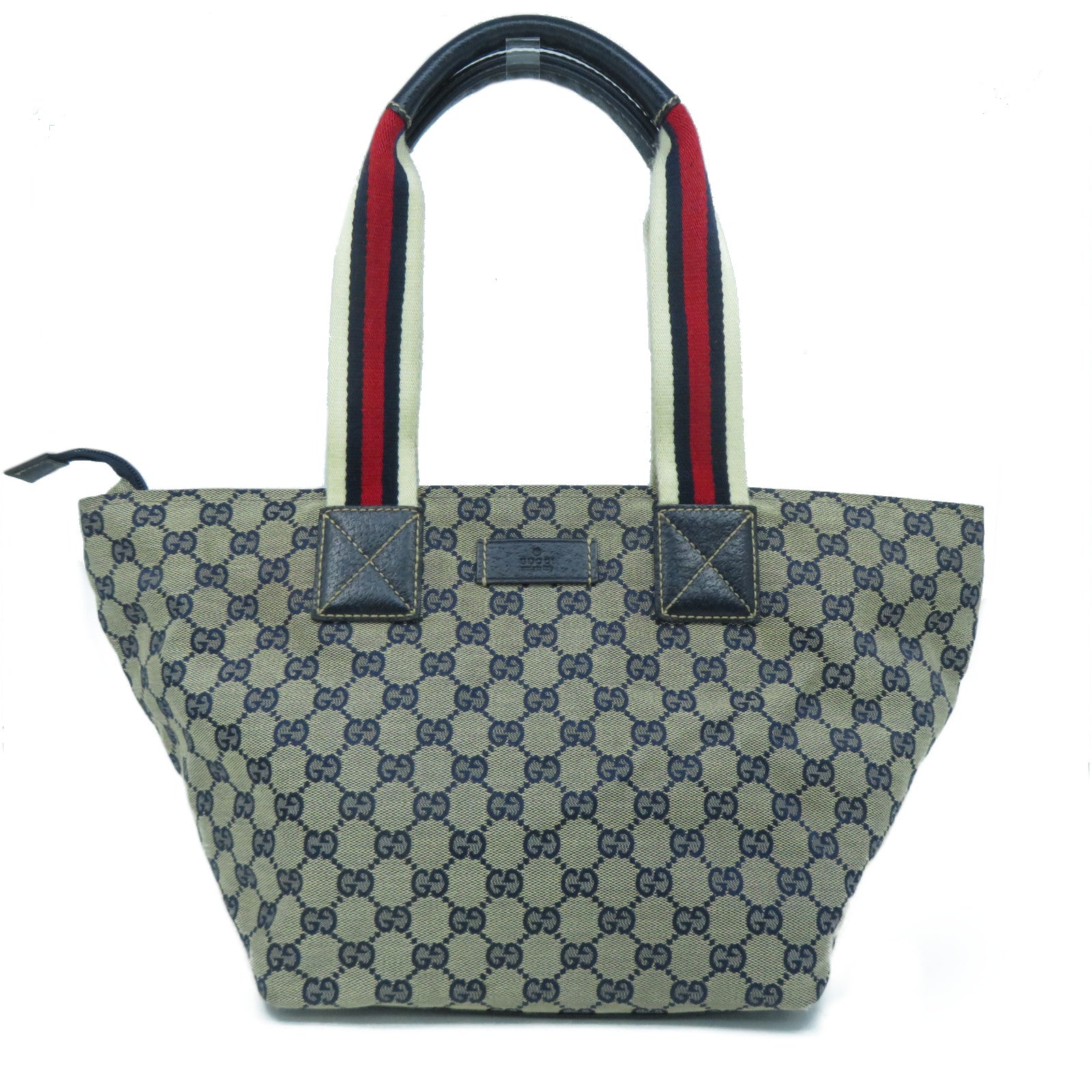 GUCCI 帆布Tote Bag銀扣肩背袋米色/藍色