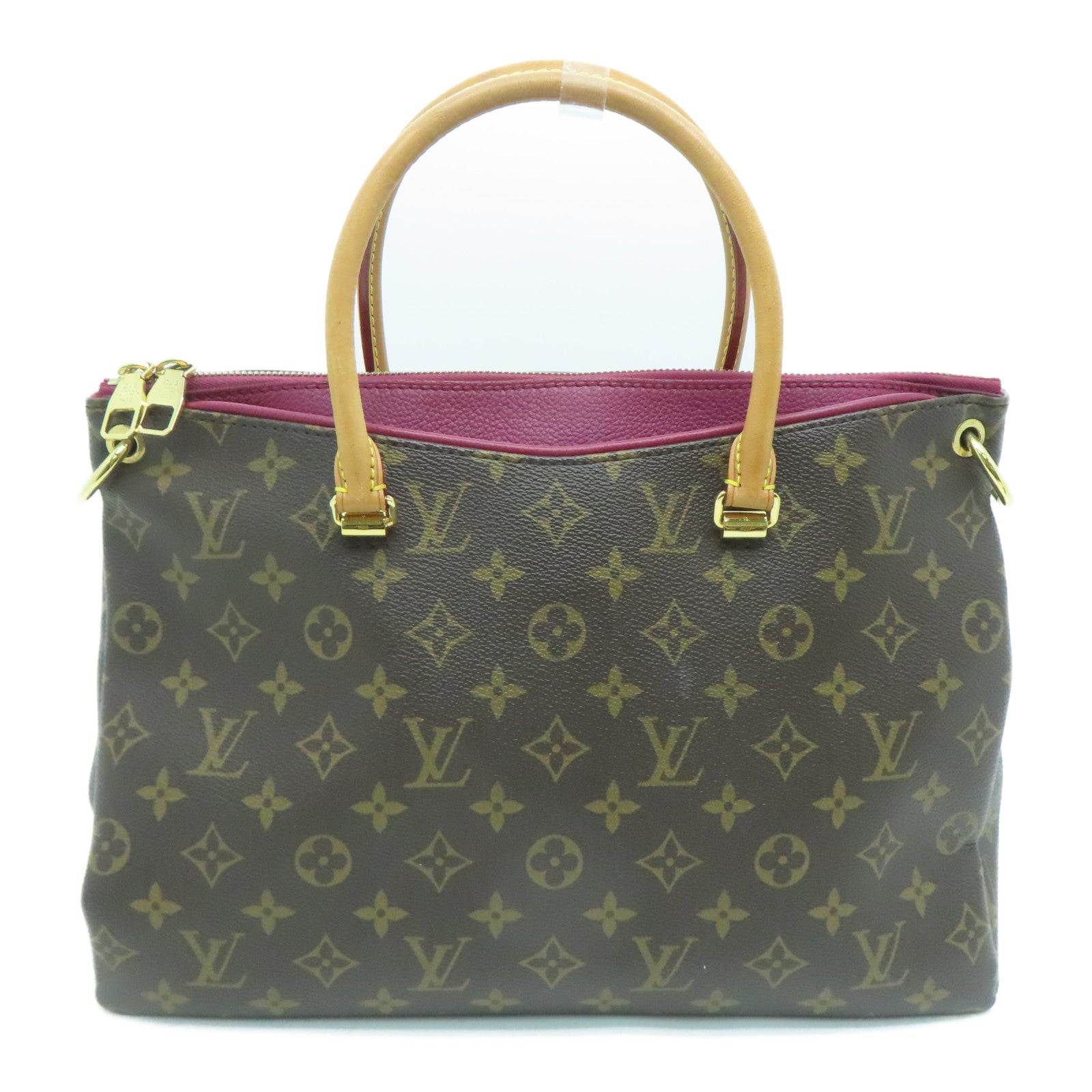 LOUIS VUITTON Monogram Pallas MM Gold Buckle Handle Shoulder Bag Fuchsia/Brown