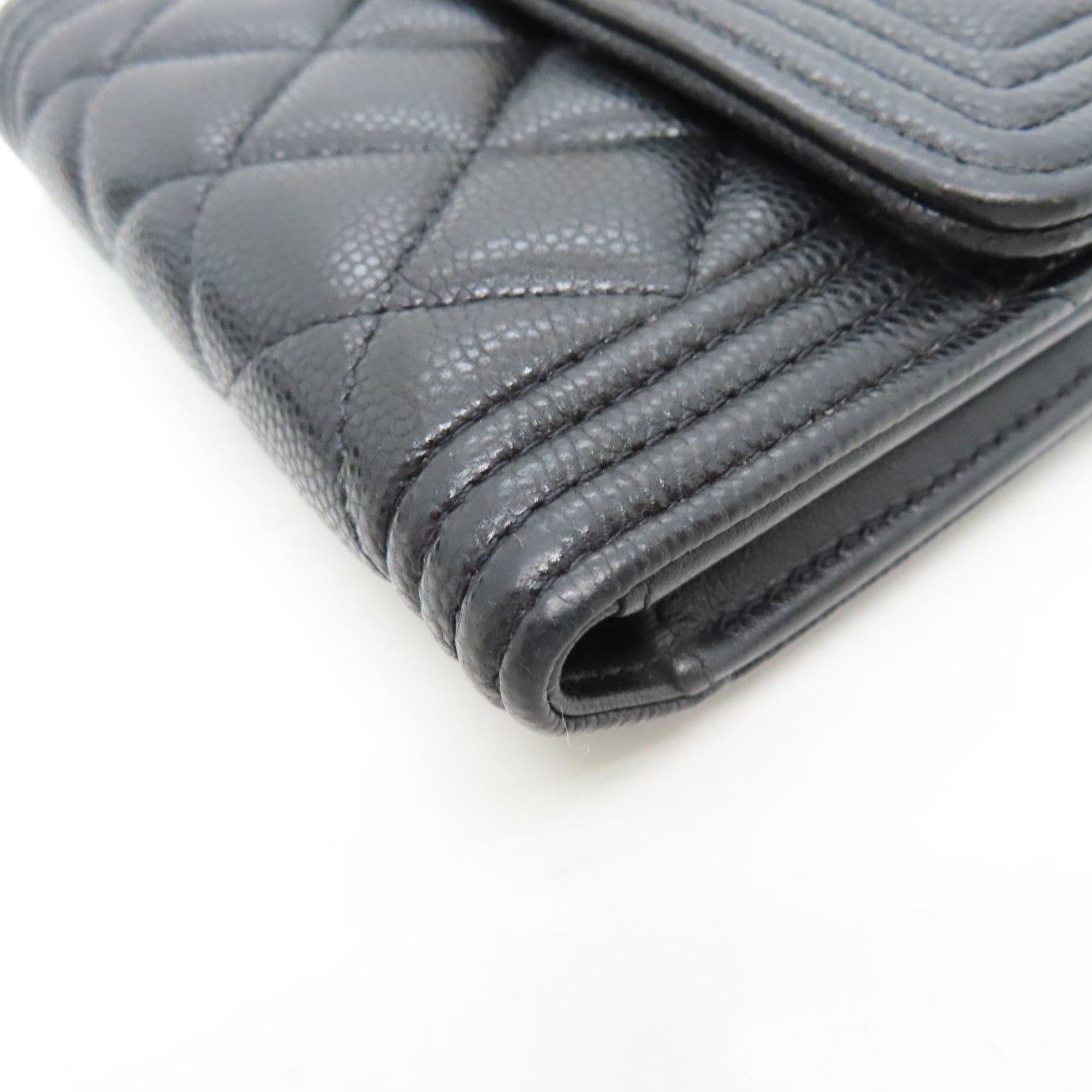 CHANEL rhombic cowhide leather Boy Wallet gold buckle wallet black
