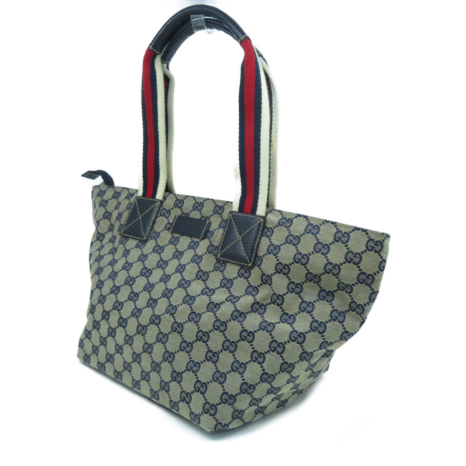 GUCCI 帆布Tote Bag銀扣肩背袋米色/藍色