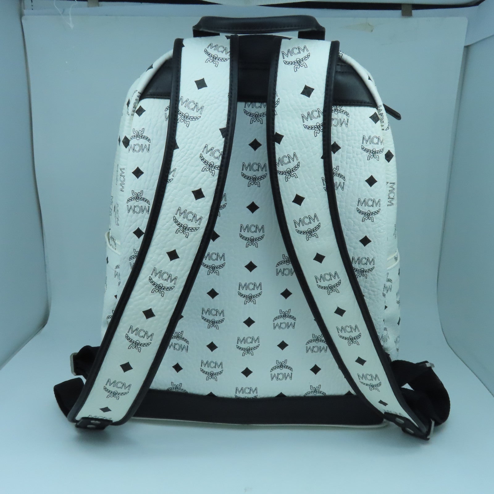 MCM PVC Dual Stark Backpack Silver Buckle Backpack White
