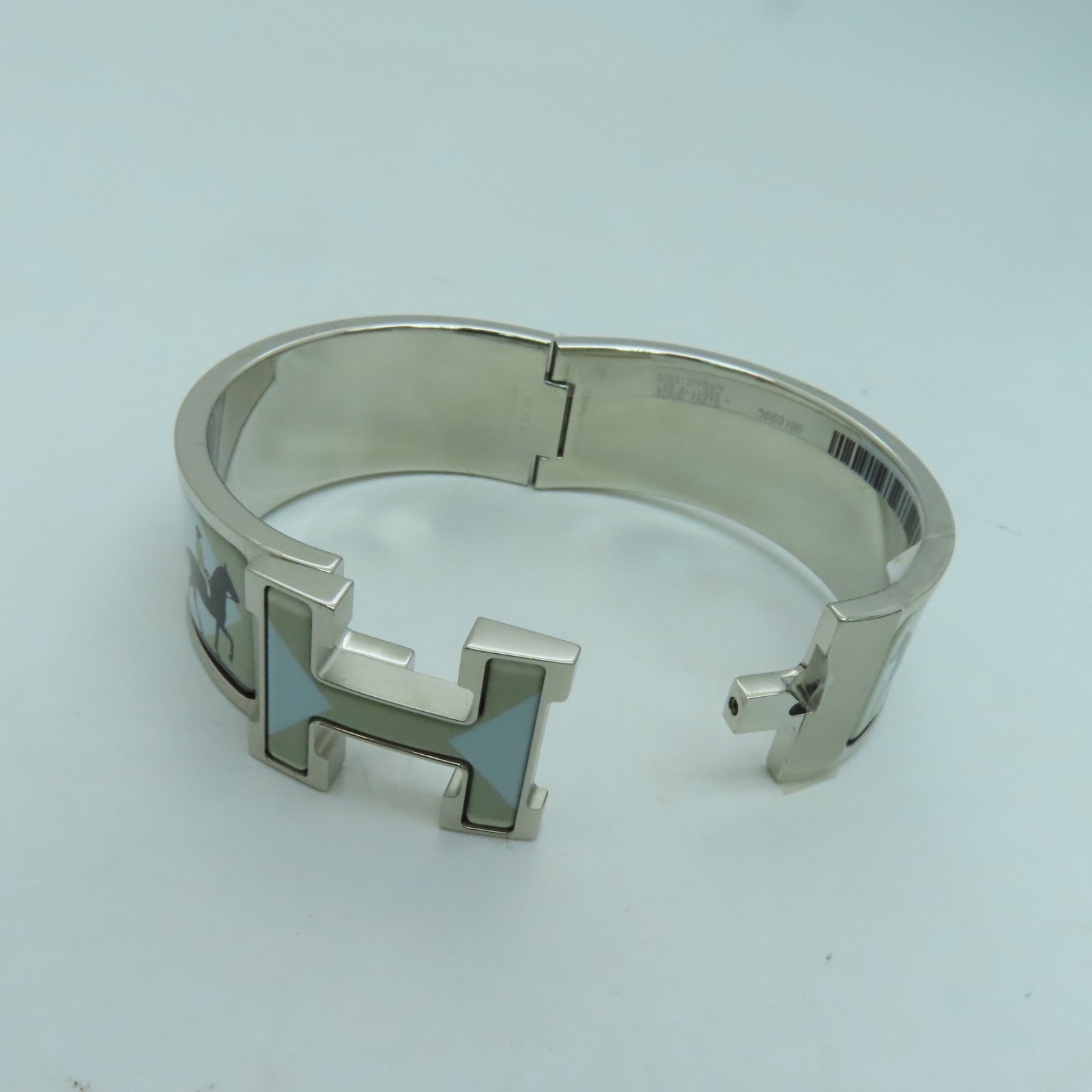 HERMES 金屬Clic Clac H Bracelet銀扣手鐲藍色