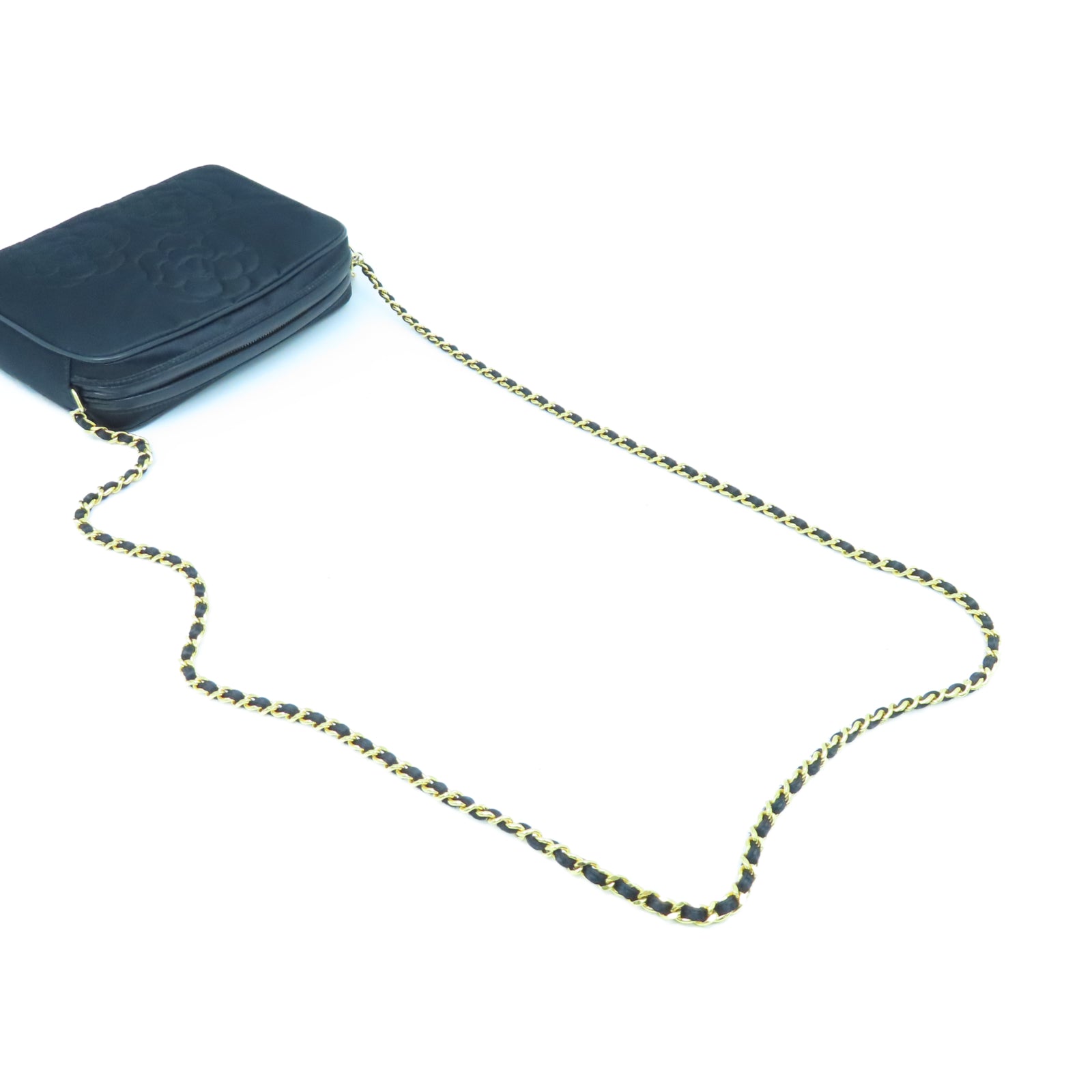 CHANEL 帆布Chain Shoulder金扣鏈帶肩背袋黑色