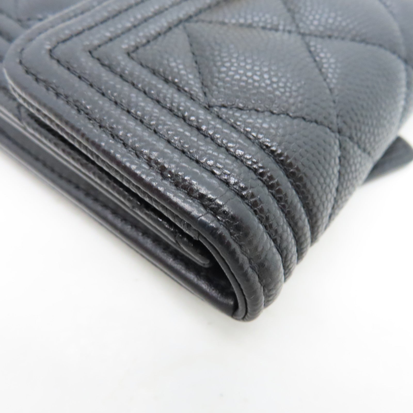 CHANEL rhombic cowhide leather Boy Wallet gold buckle wallet black