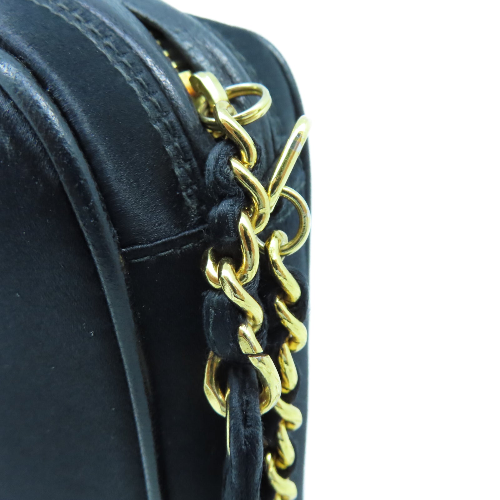 CHANEL 帆布Chain Shoulder金扣鏈帶肩背袋黑色