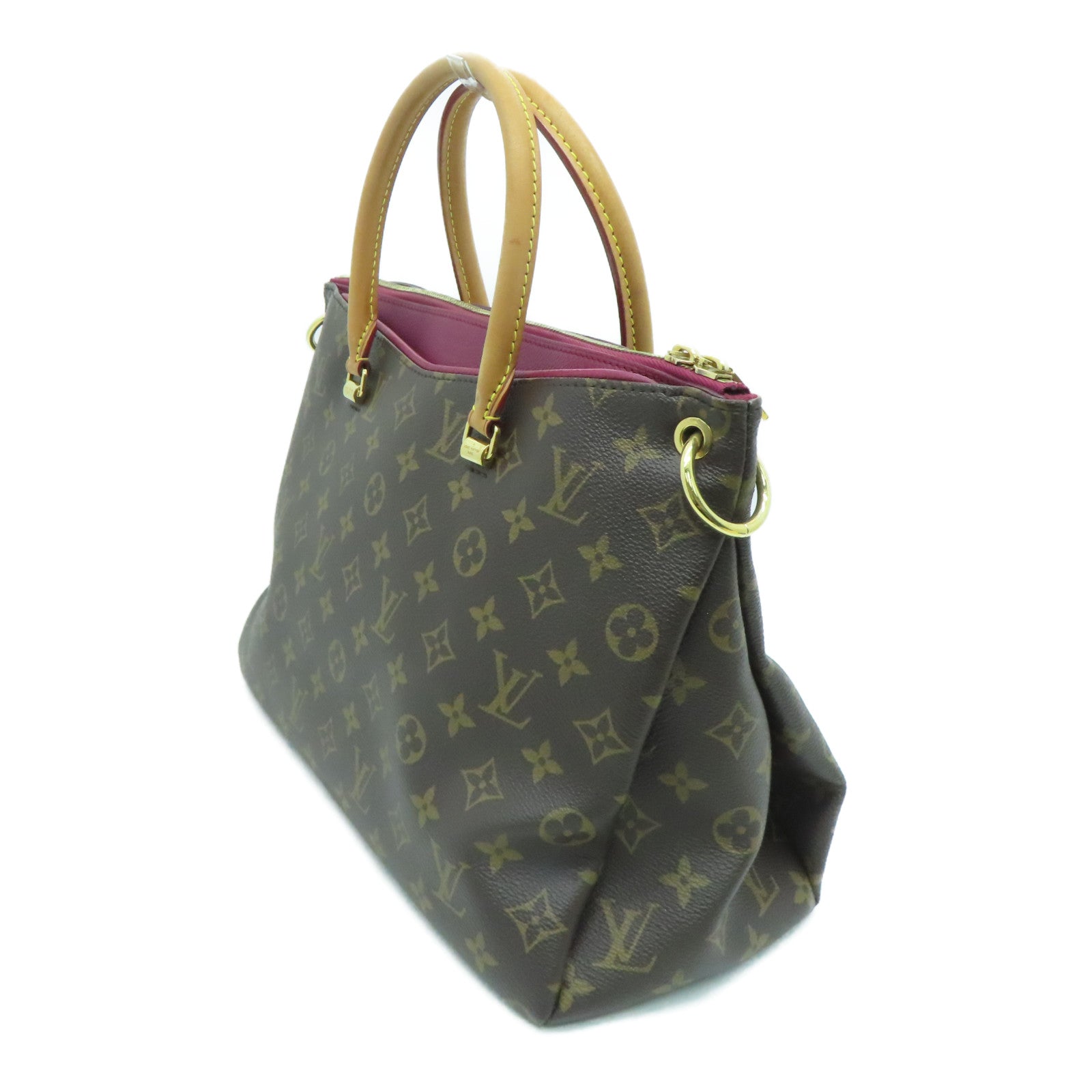 LOUIS VUITTON Monogram Pallas MM Gold Buckle Handle Shoulder Bag Fuchsia/Brown