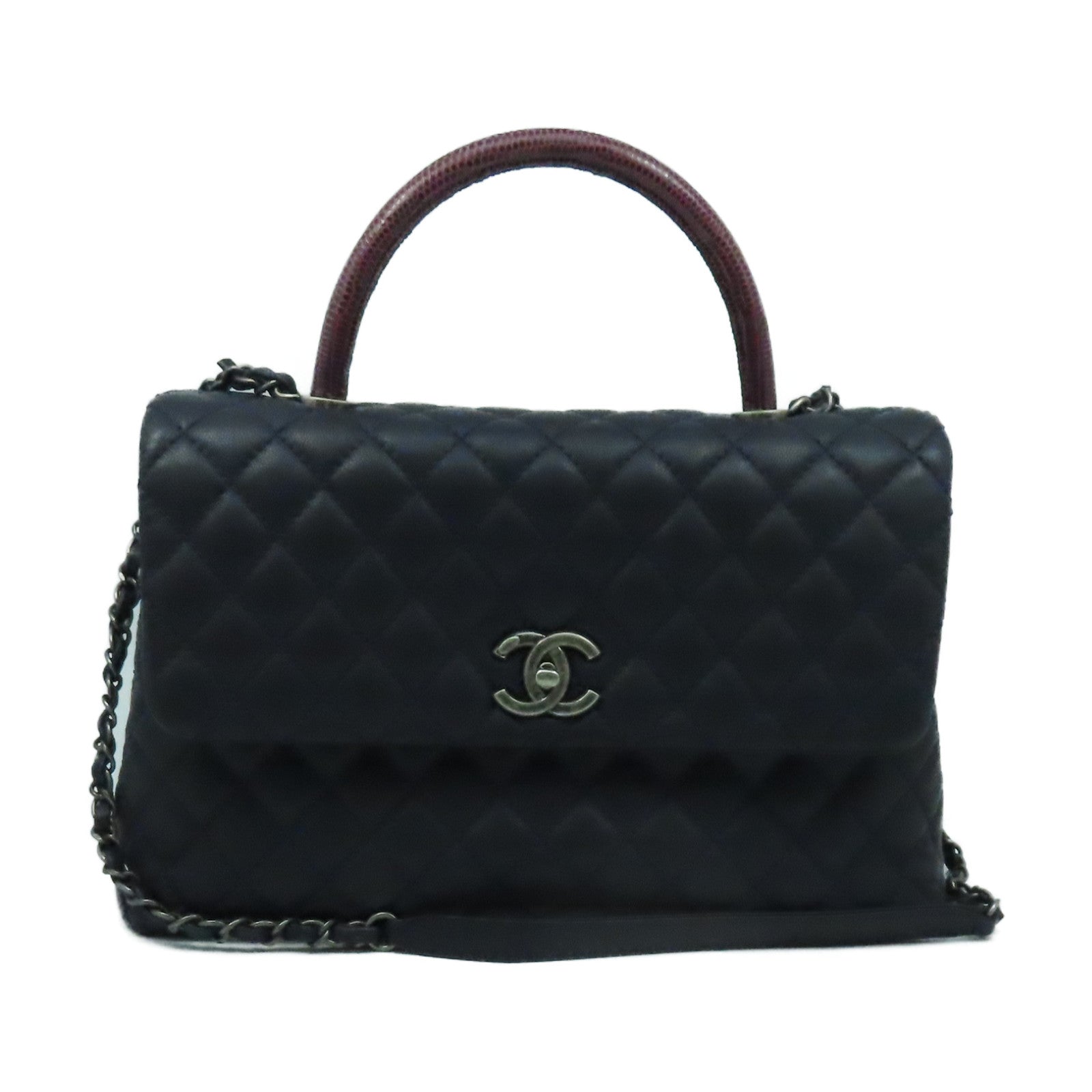 CHANEL 【激減優惠】菱格Caviar皮革/蜥蝪皮革CoCo Handle 2Way Chain Shoulder Bga銀扣鏈帶手挽肩背兩用袋寶藍色