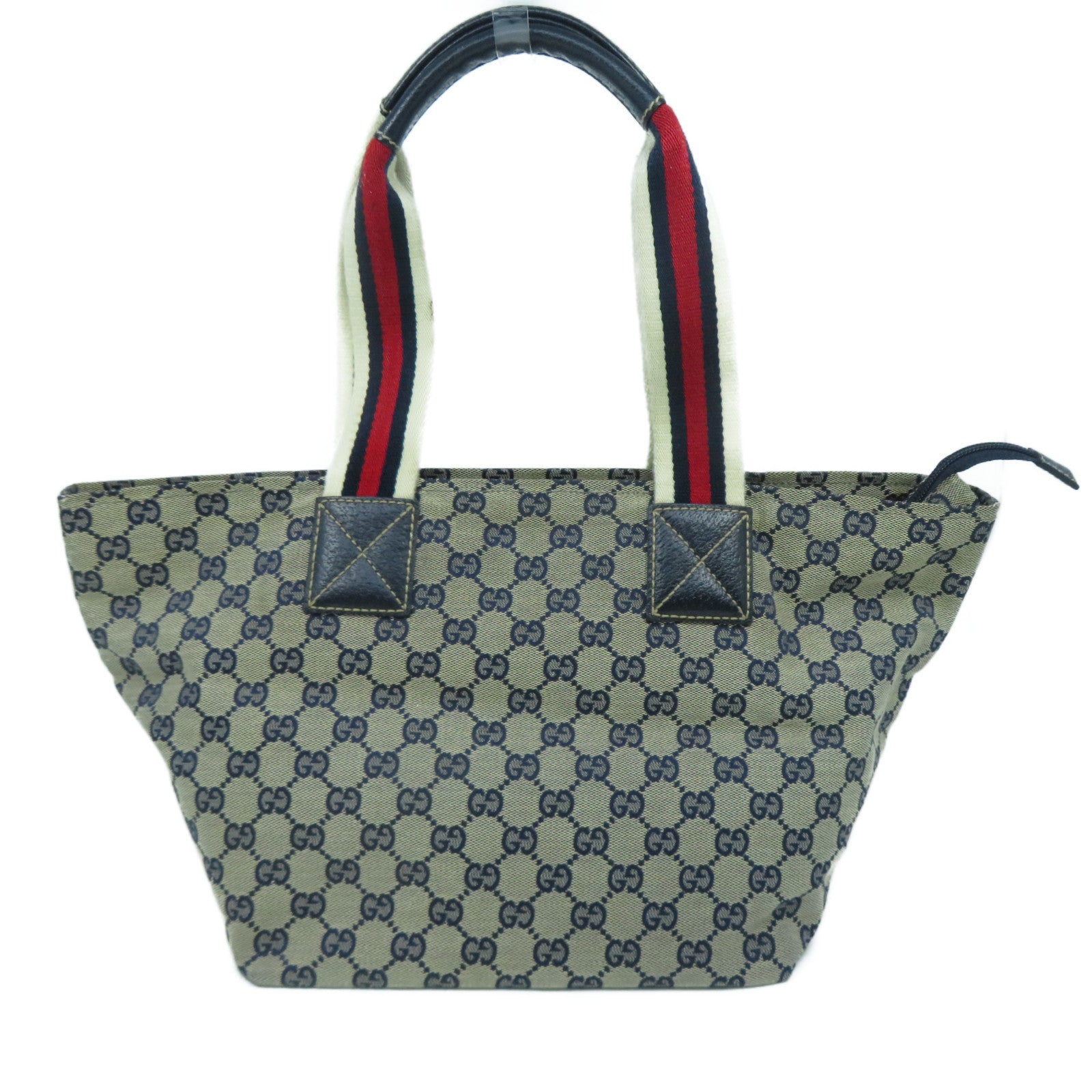GUCCI 帆布Tote Bag銀扣肩背袋米色/藍色