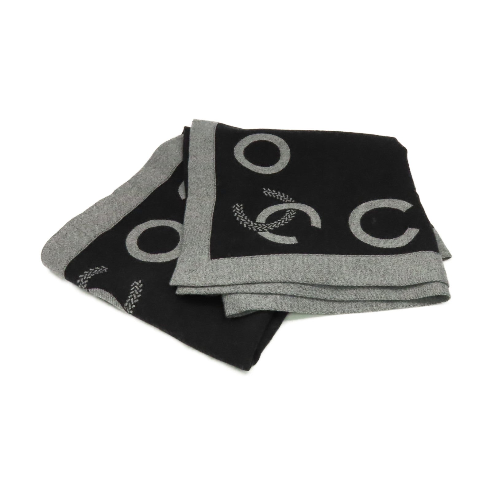 CHANEL 羊毛/絲質Scarf圍巾灰色/黑色