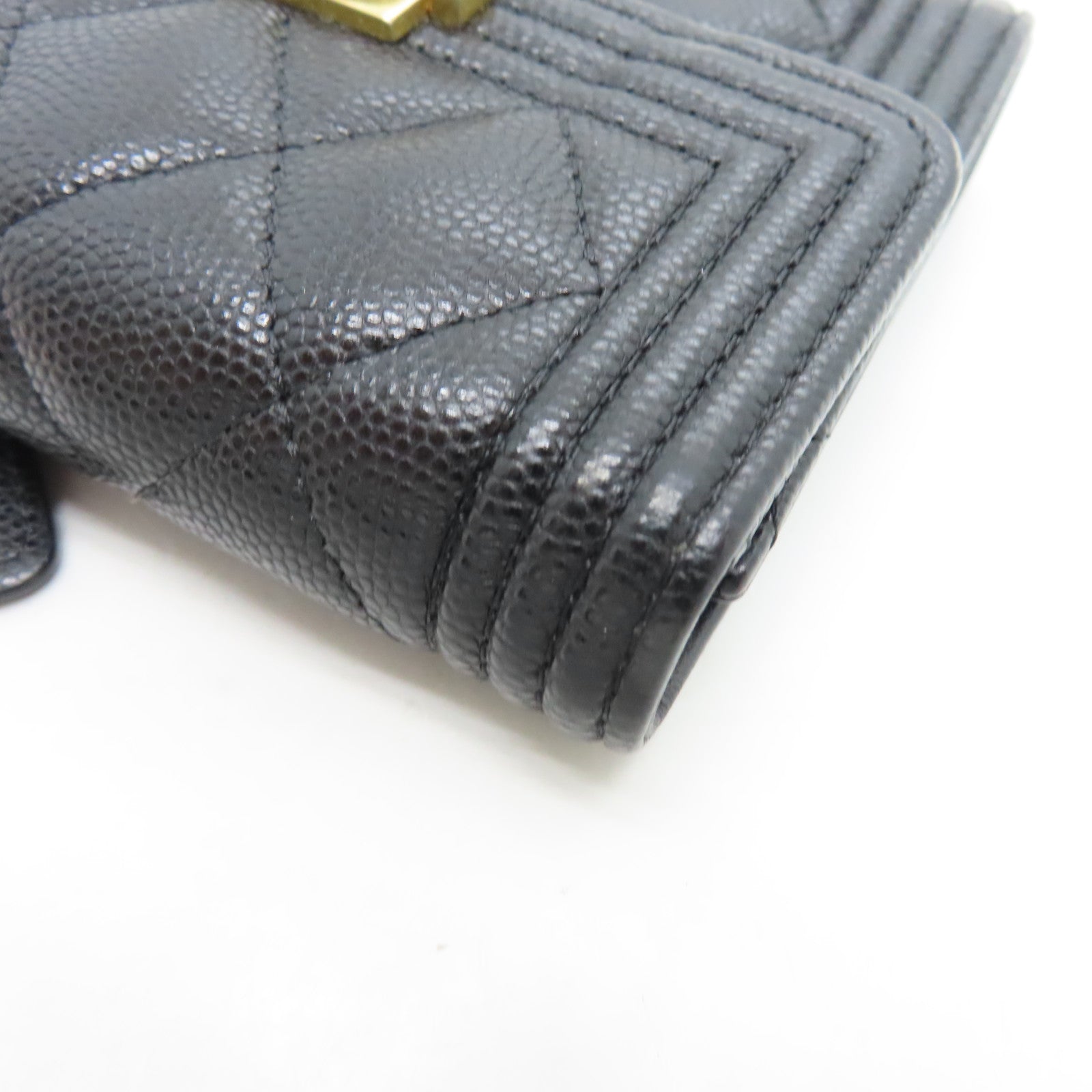 CHANEL rhombic cowhide leather Boy Wallet gold buckle wallet black