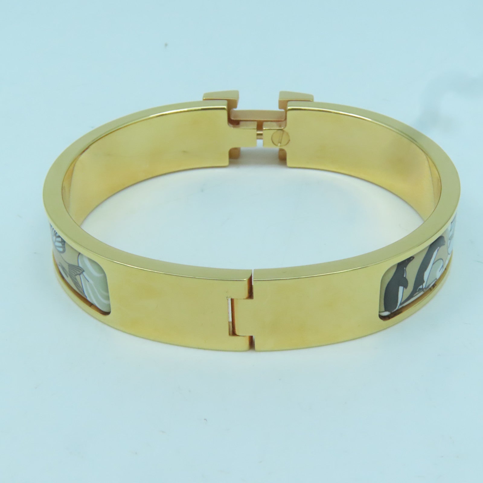 HERMES 金屬Clic-Clac H金扣手鐲玫瑰金色/淺藍色/白色/啡色#16cm