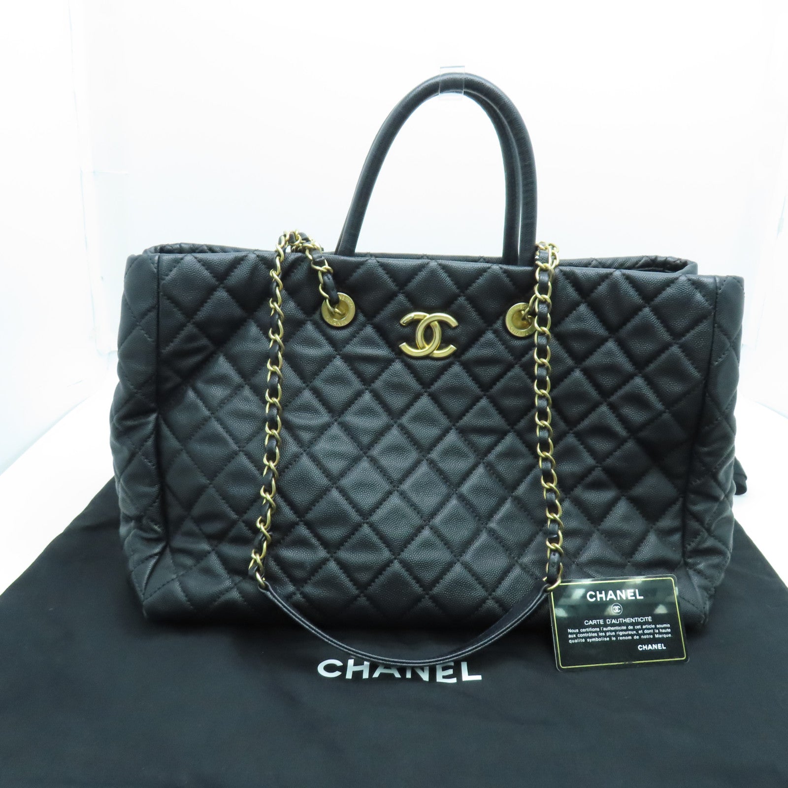 CHANEL 菱格Caviar皮革Chain Shoulder Bag金扣手挽肩背两用袋黑色