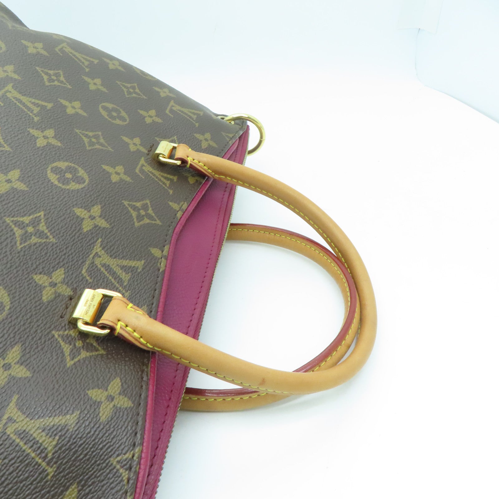 LOUIS VUITTON Monogram Pallas MM Gold Buckle Handle Shoulder Bag Fuchsia/Brown