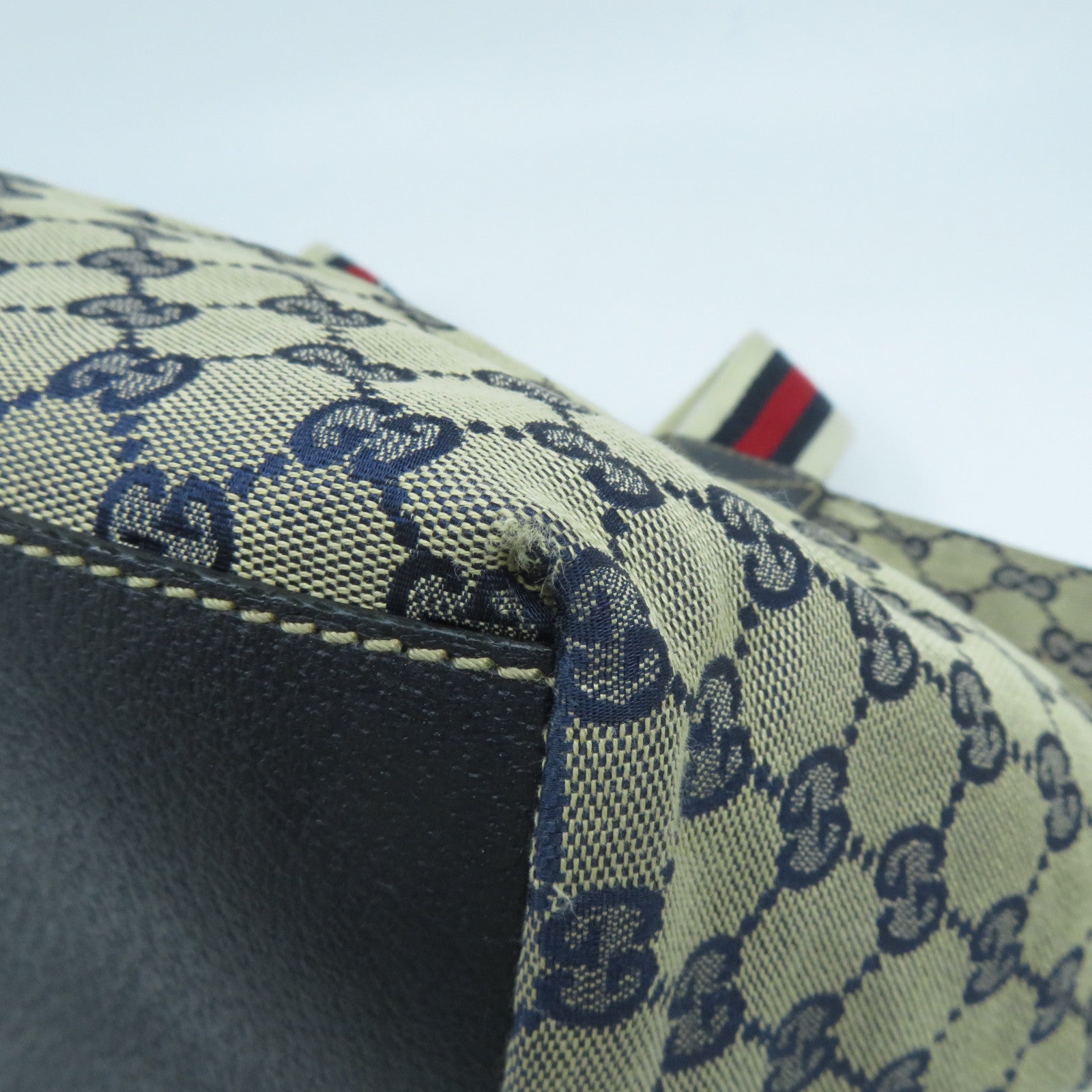 GUCCI 帆布Tote Bag銀扣肩背袋米色/藍色