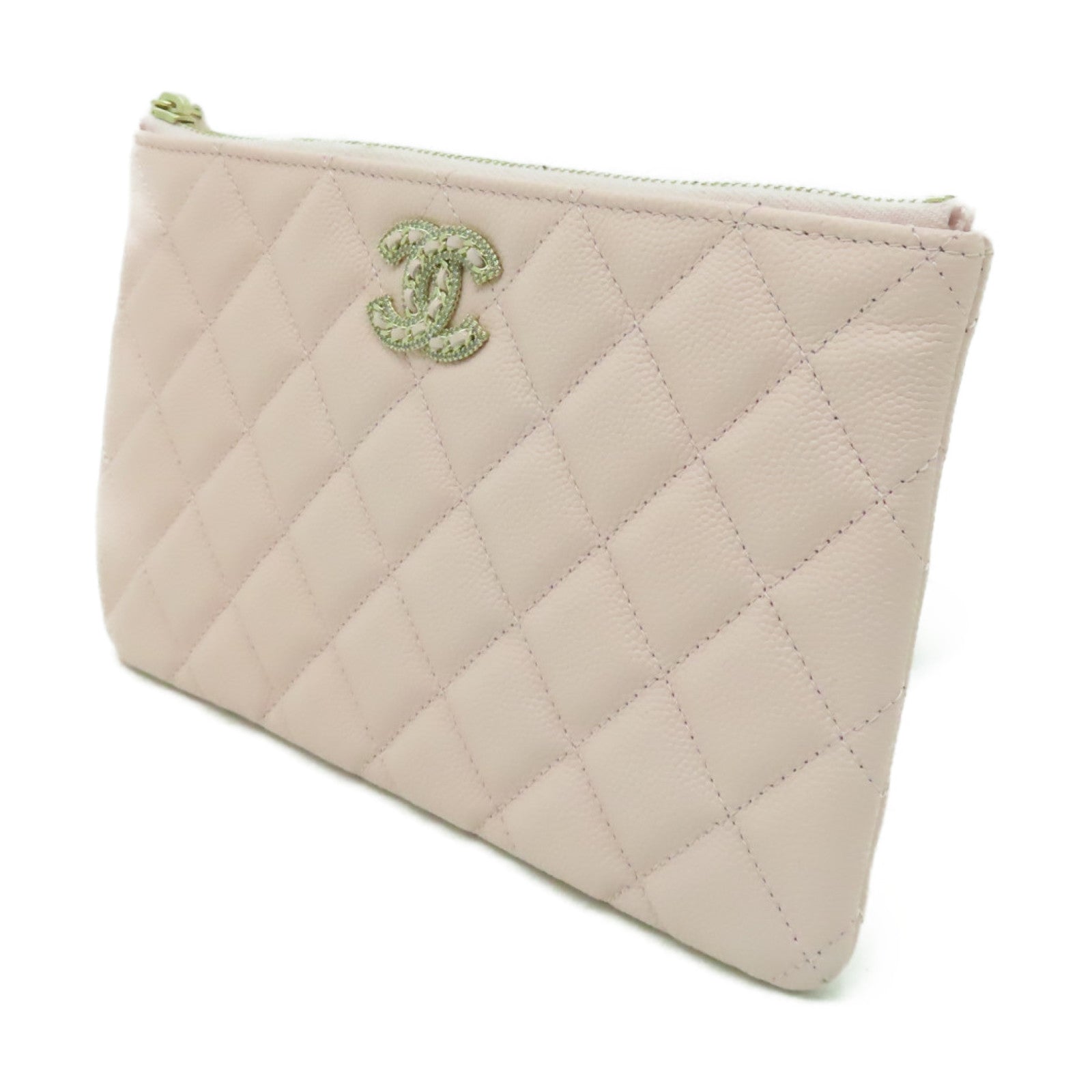 CHANEL 菱格Caviar皮革Clutch Bag金扣手拿包粉紅色