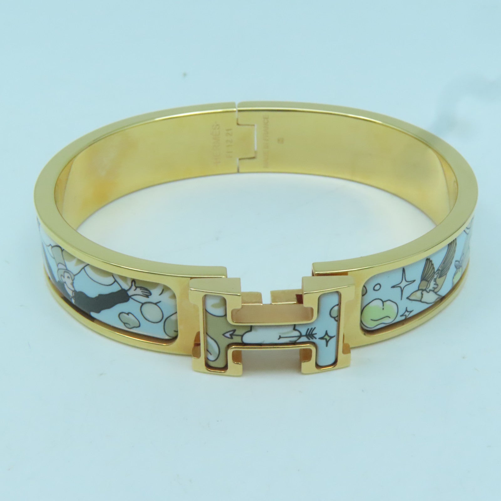 HERMES 金屬Clic-Clac H金扣手鐲玫瑰金色/淺藍色/白色/啡色#16cm
