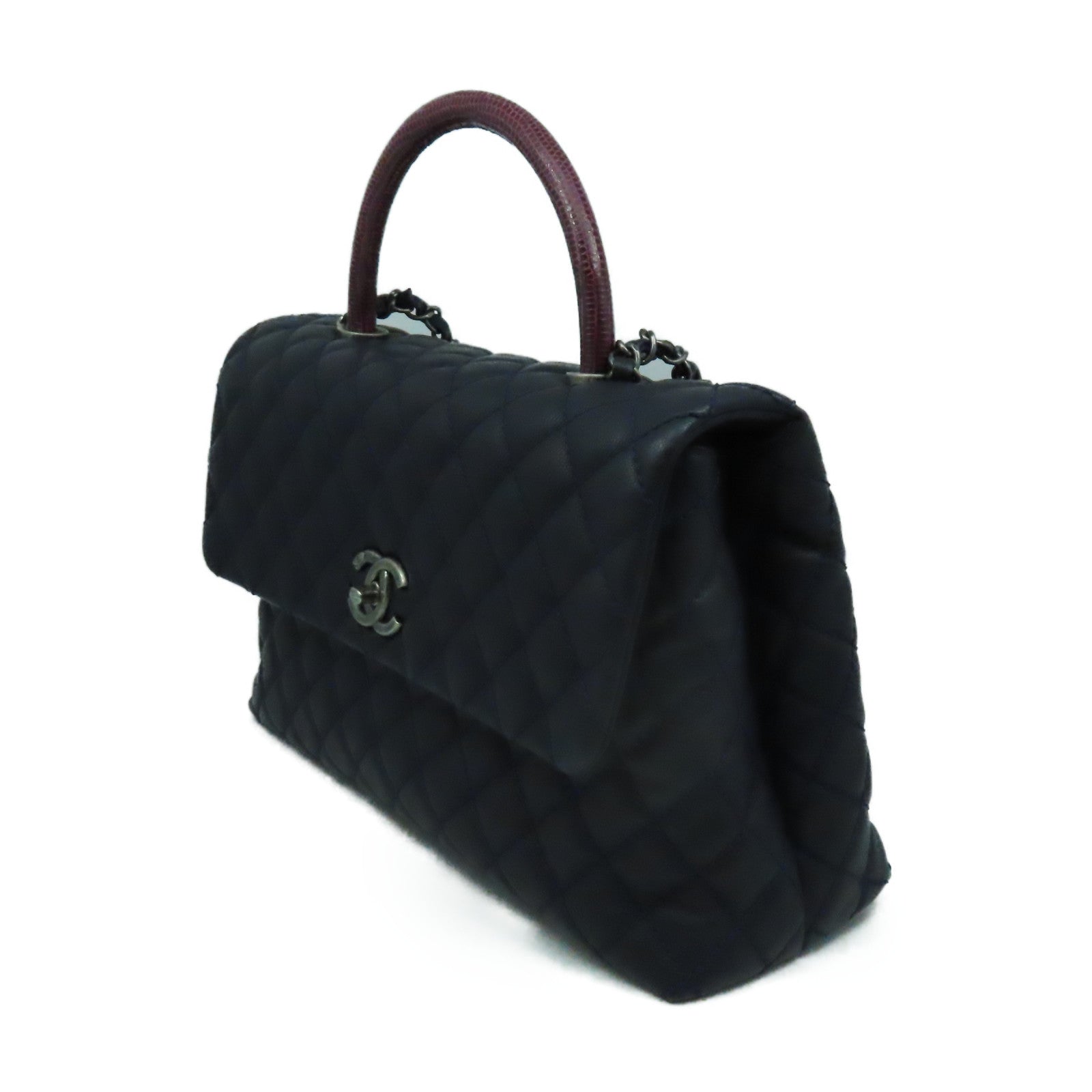 CHANEL 【激減優惠】菱格Caviar皮革/蜥蝪皮革CoCo Handle 2Way Chain Shoulder Bga銀扣鏈帶手挽肩背兩用袋寶藍色