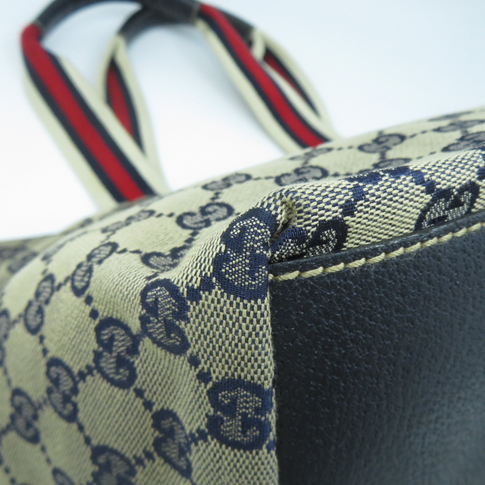 GUCCI 帆布Tote Bag銀扣肩背袋米色/藍色