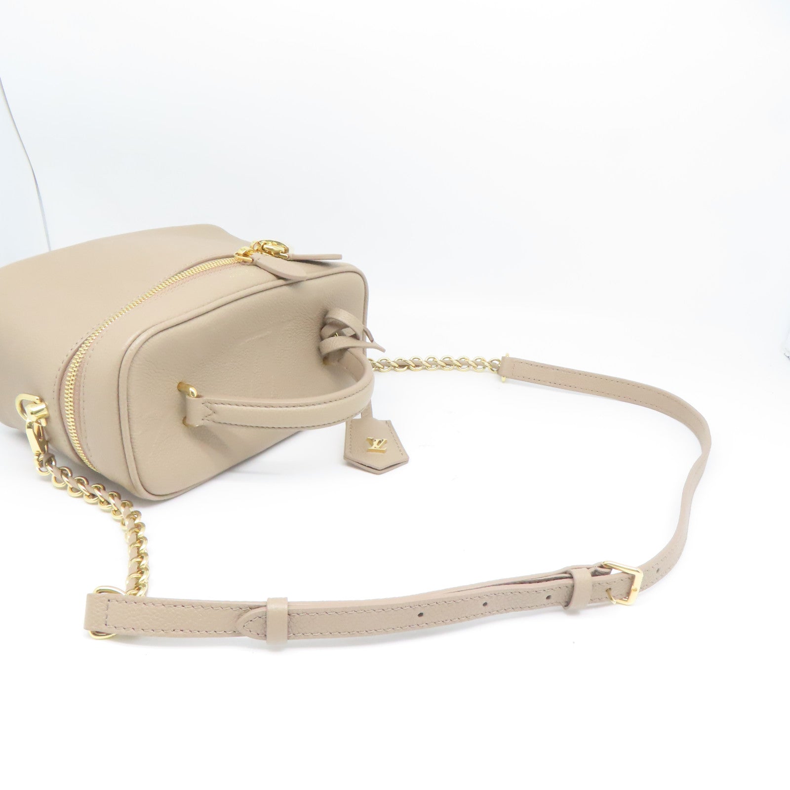 LOUIS VUITTON Monogram Empreinte Vanity PM金扣手挽肩背两用袋米色