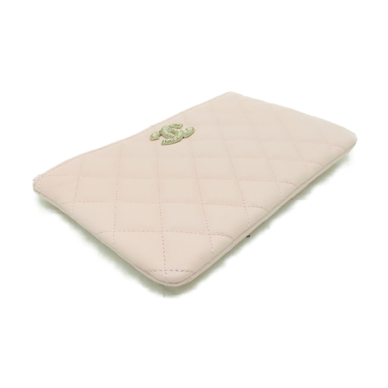 CHANEL 菱格Caviar皮革Clutch Bag金扣手拿包粉紅色