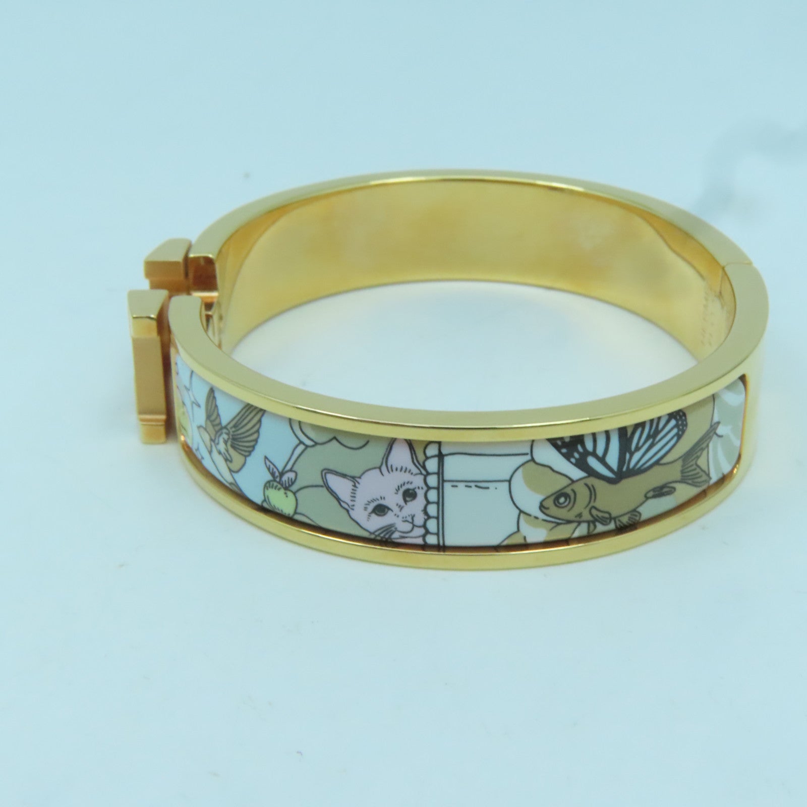 HERMES 金屬Clic-Clac H金扣手鐲玫瑰金色/淺藍色/白色/啡色#16cm
