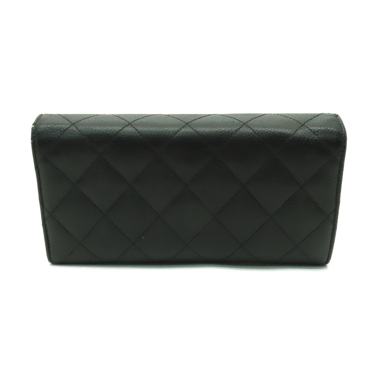 CHANEL 菱格Caviar皮革Long Wallet金扣長錢包黑色