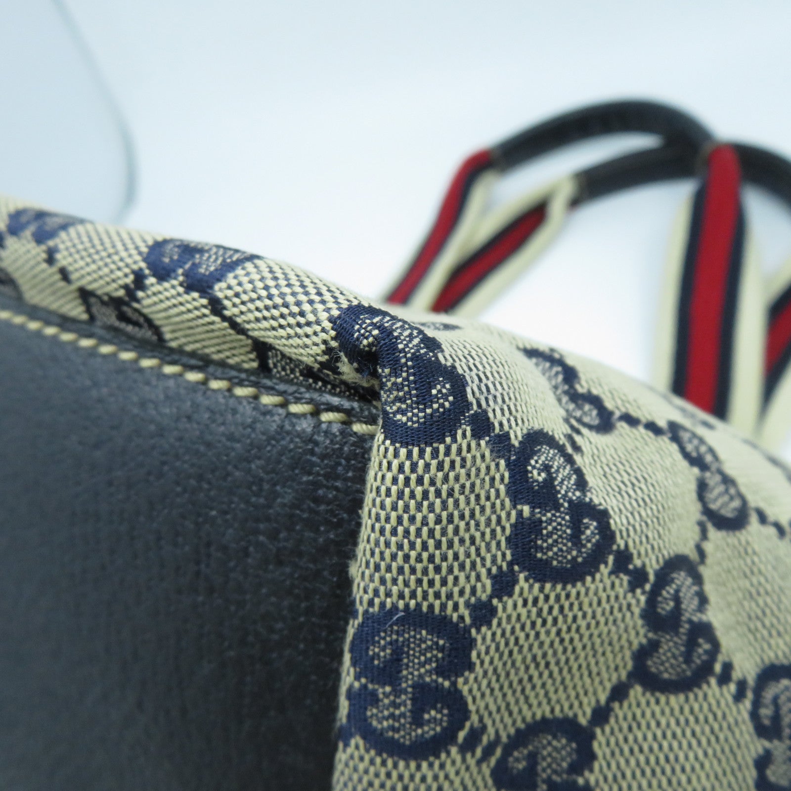 GUCCI 帆布Tote Bag銀扣肩背袋米色/藍色