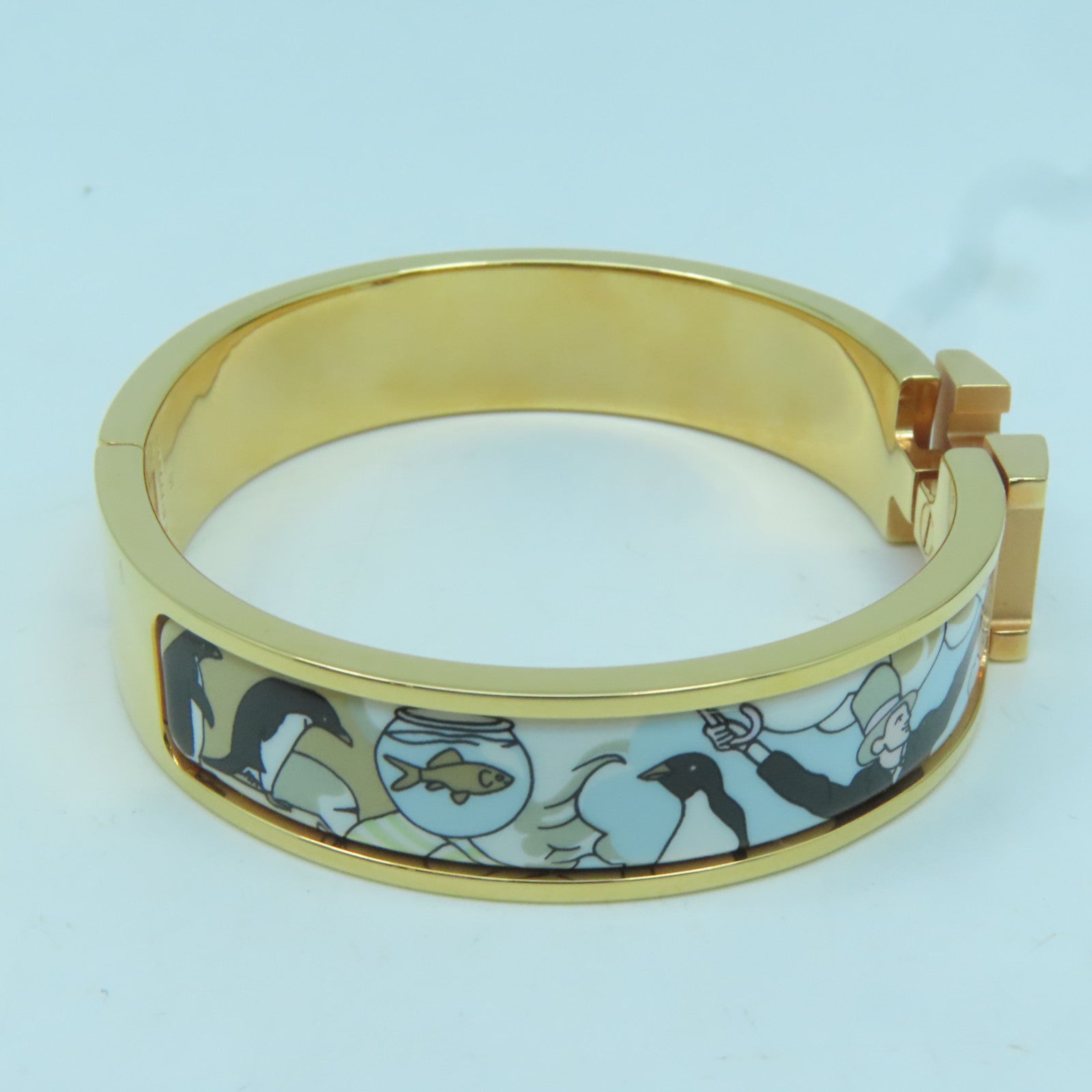 HERMES 金屬Clic-Clac H金扣手鐲玫瑰金色/淺藍色/白色/啡色#16cm