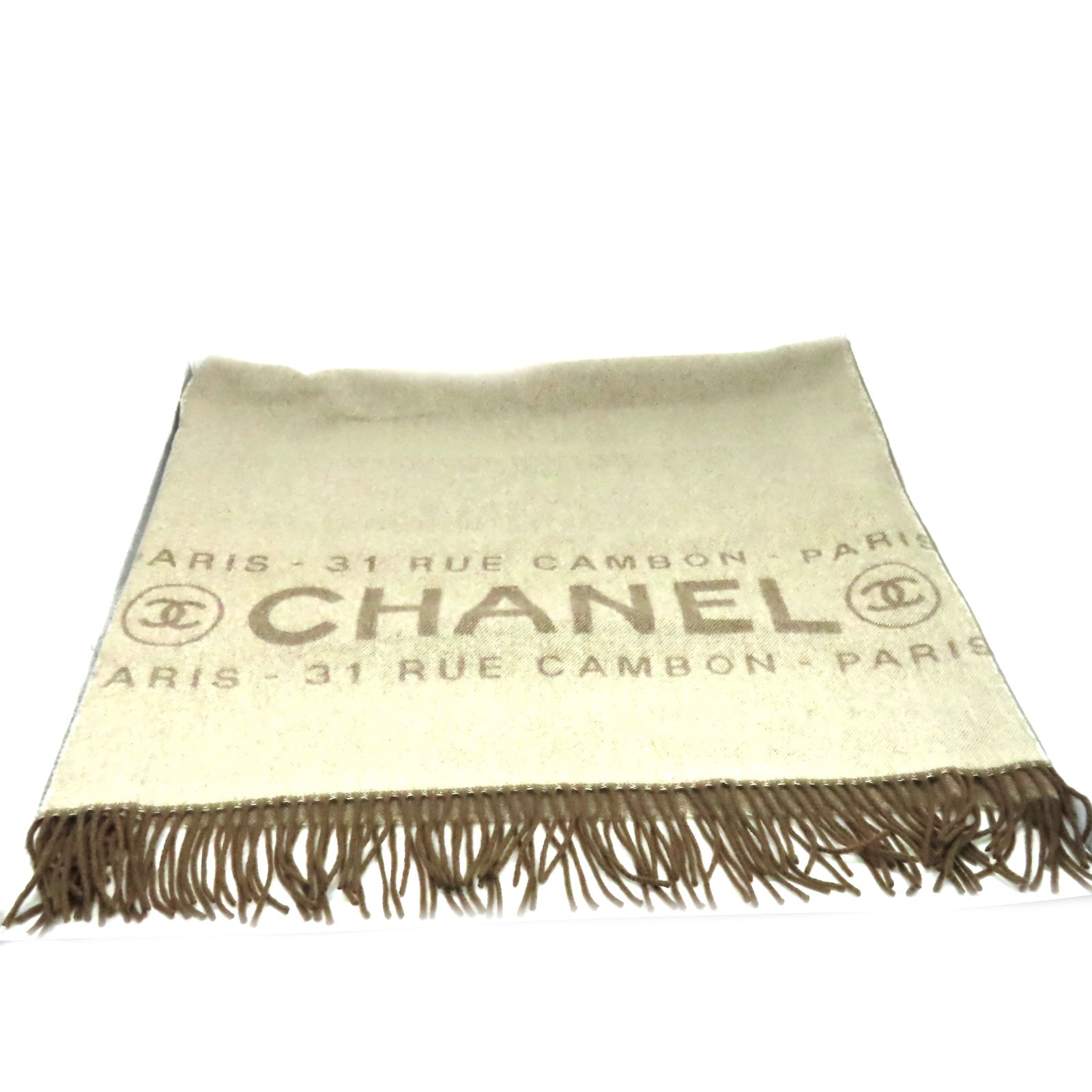 CHANEL 羊絨Scarf圍巾杏色/啡色