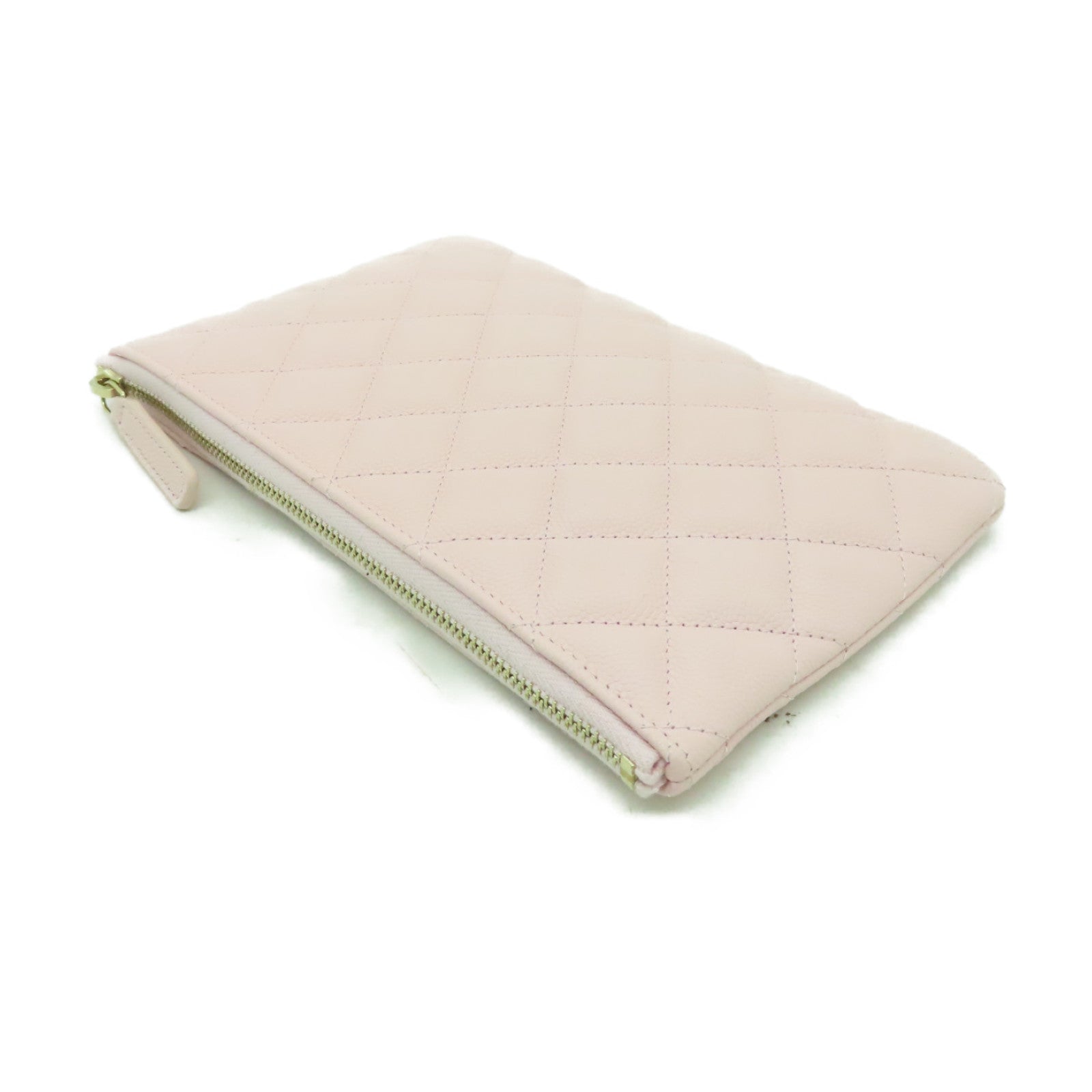 CHANEL 菱格Caviar皮革Clutch Bag金扣手拿包粉紅色