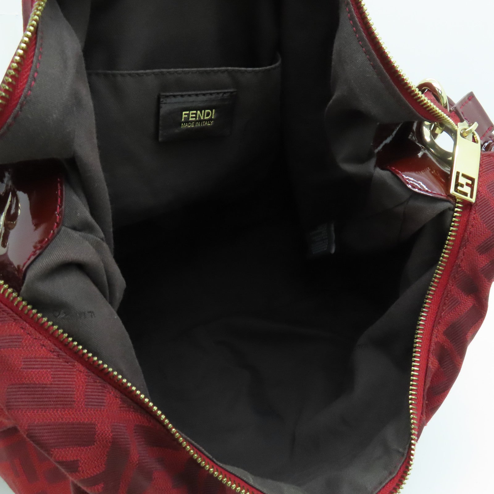 FENDI 尼龍Chain Shoulder Bag金扣鏈帶肩背袋紅色