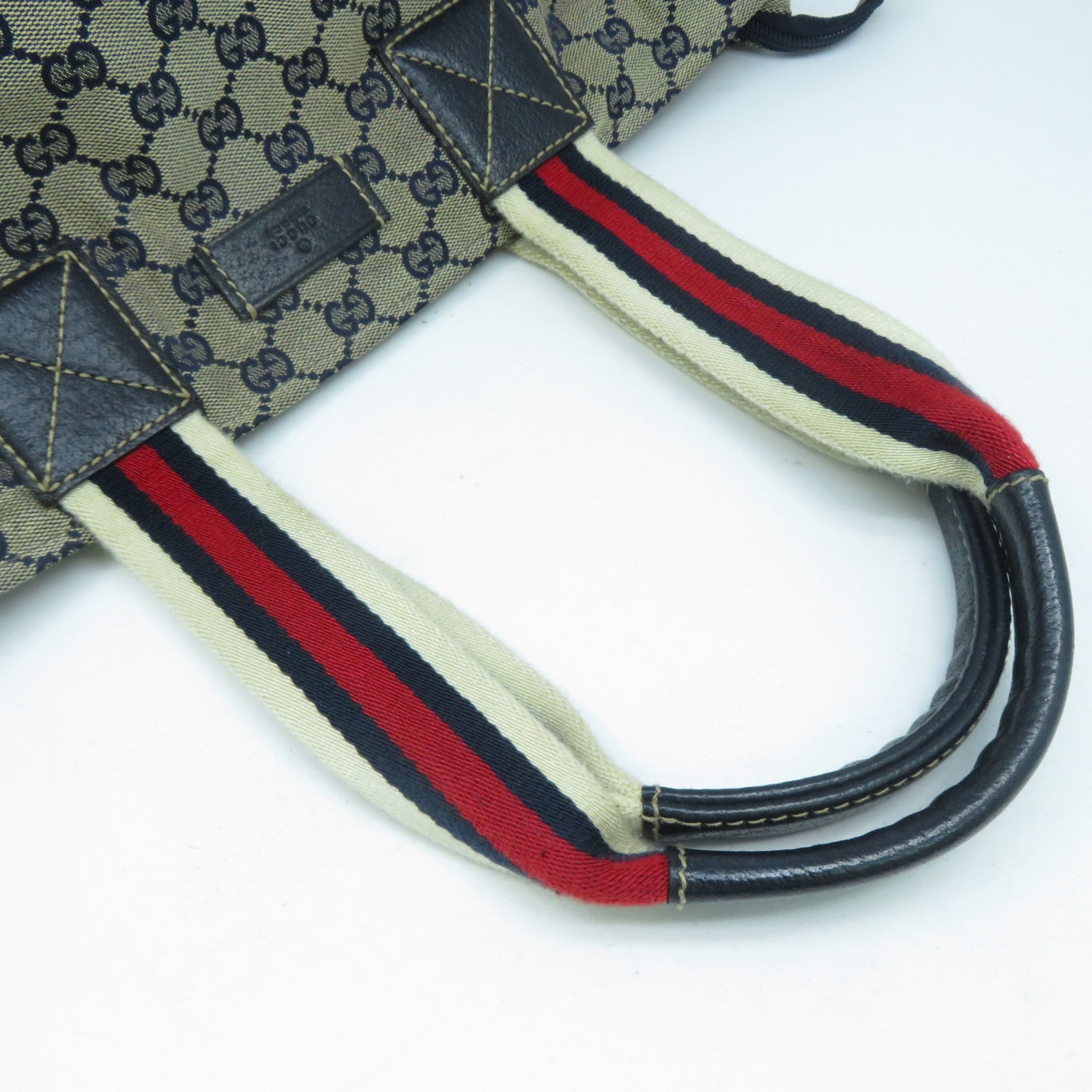 GUCCI 帆布Tote Bag銀扣肩背袋米色/藍色