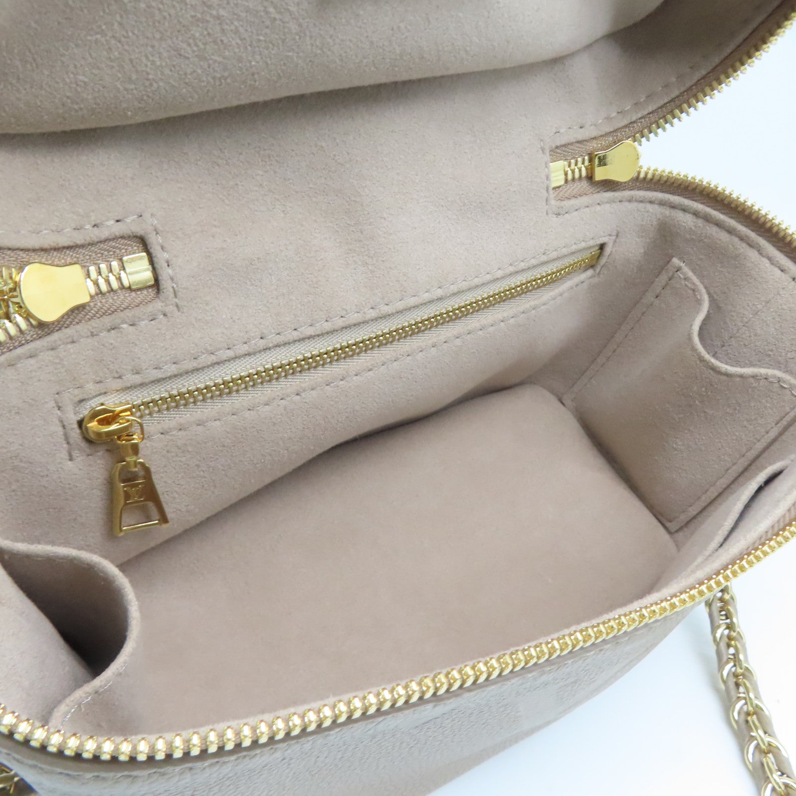 LOUIS VUITTON Monogram Empreinte Vanity PM金扣手挽肩背两用袋米色