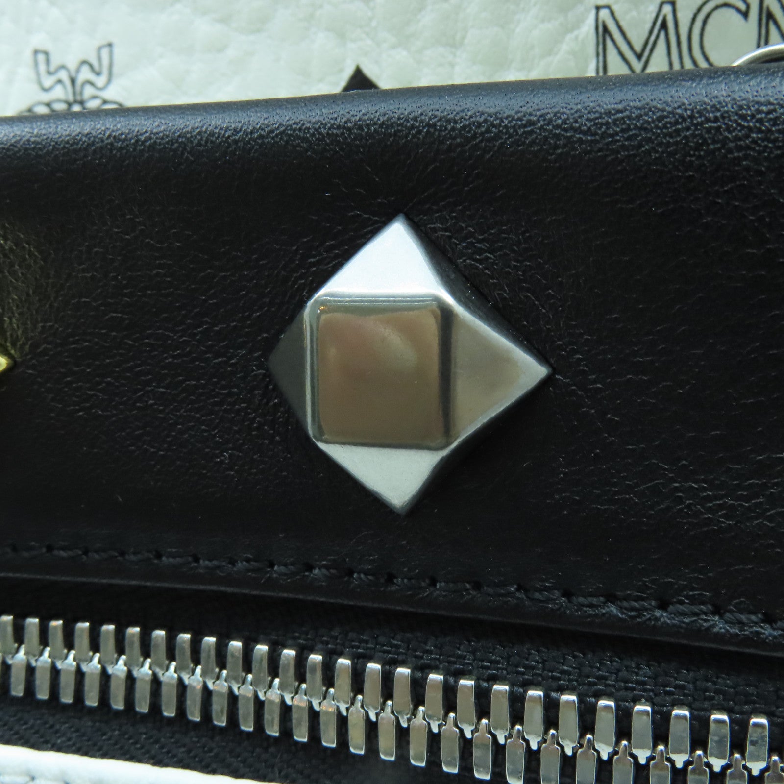 MCM PVC Dual Stark Backpack Silver Buckle Backpack White