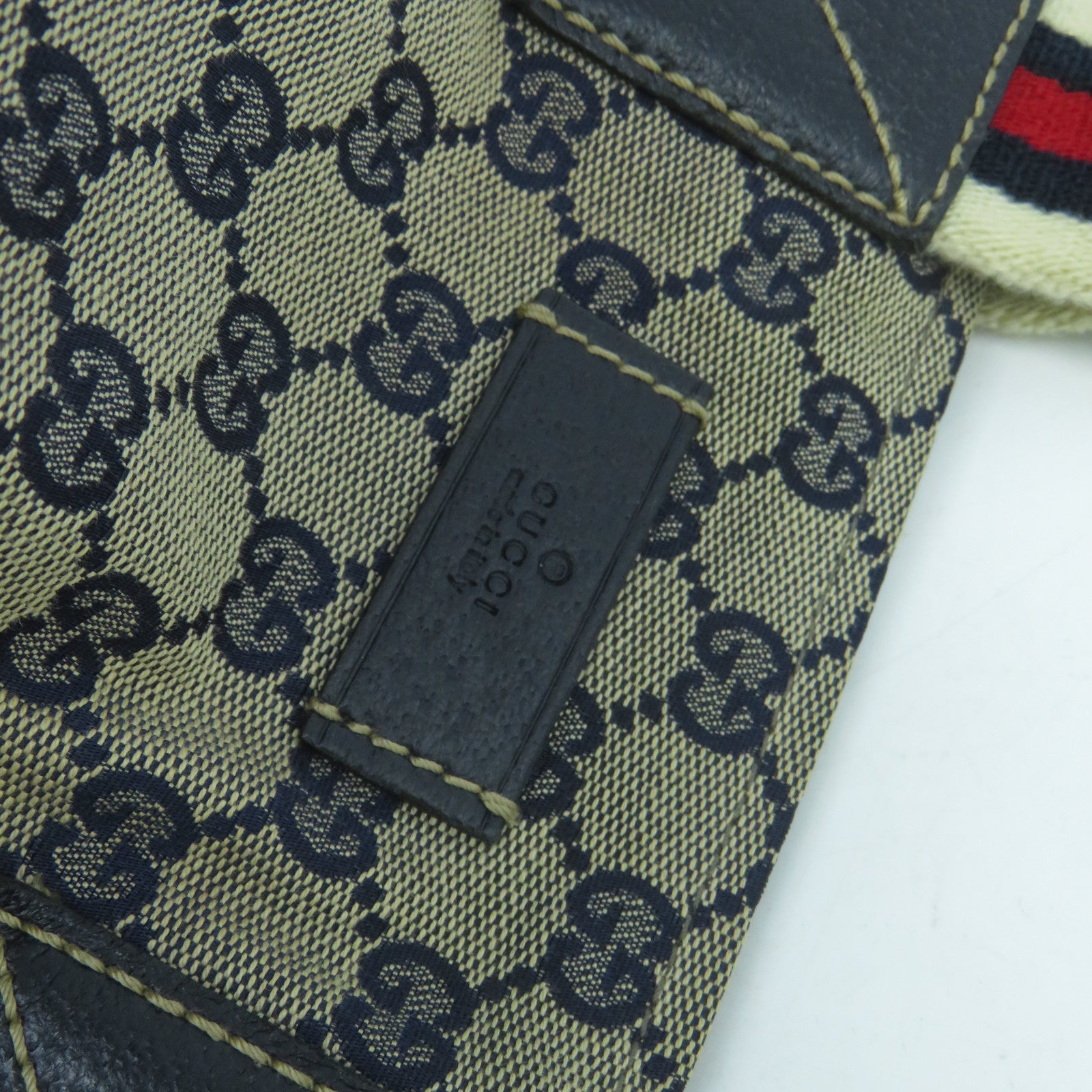 GUCCI 帆布Tote Bag銀扣肩背袋米色/藍色