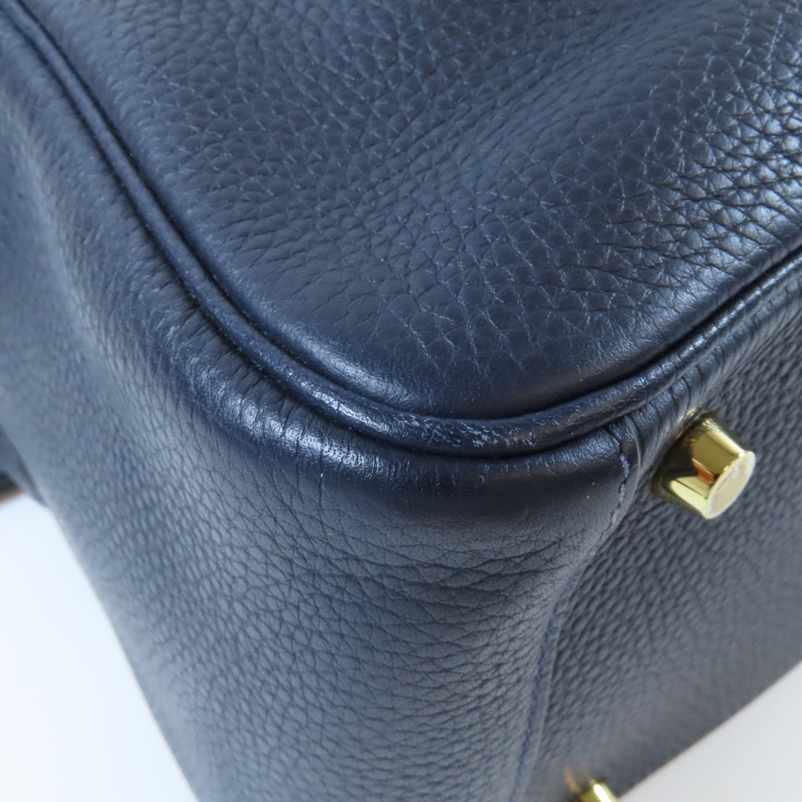 HERMES Clemence皮革Lindy 26金扣手挽肩背兩用袋Bleu Nuit午夜藍色