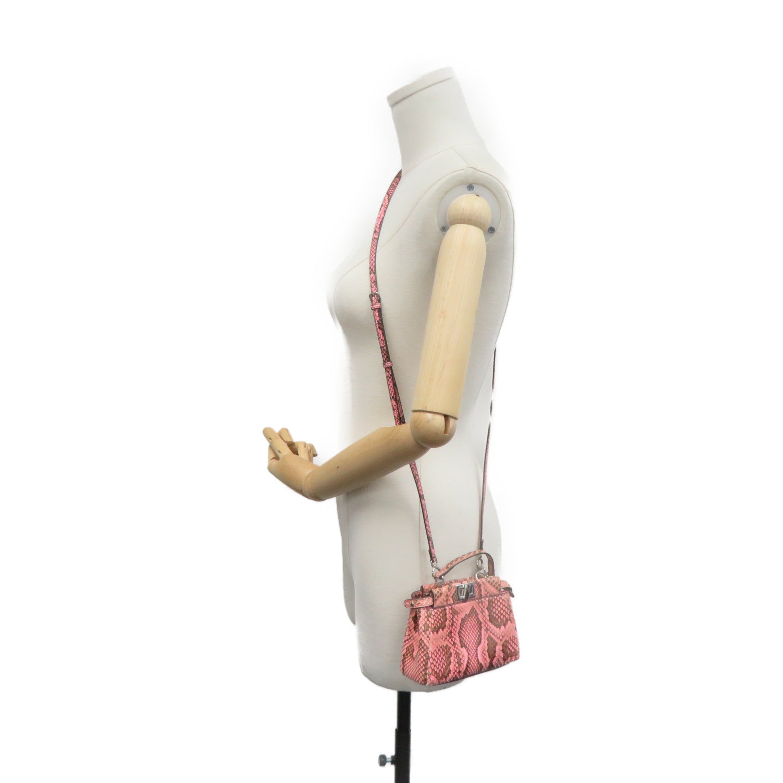 FENDI 蛇皮皮革Micro Peekaboo 2 way Shoulder Bag手挽肩背兩用袋粉紅色