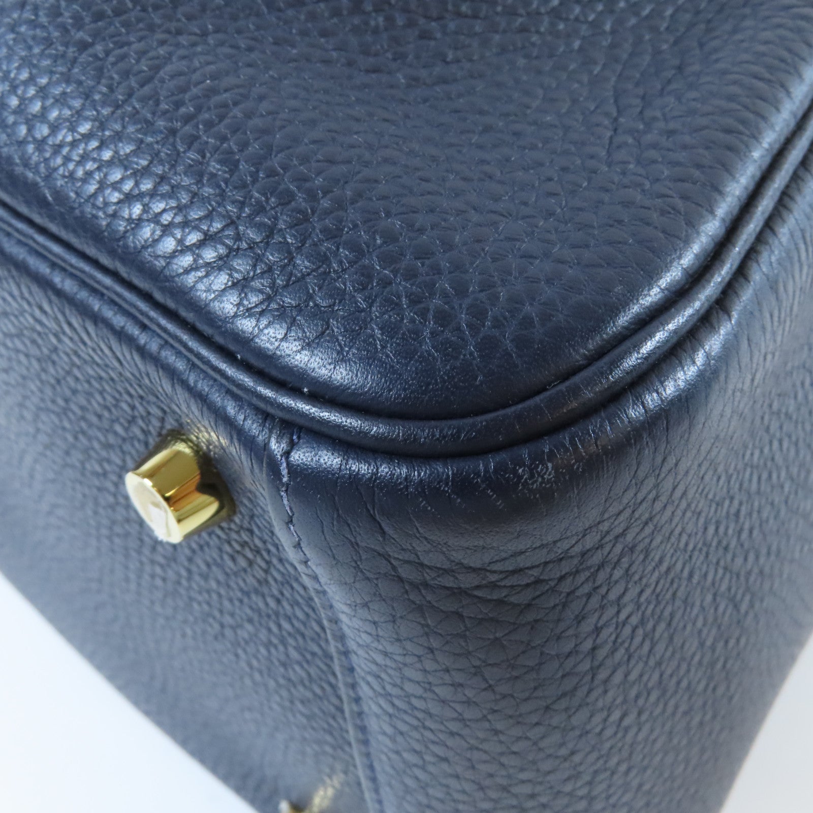 HERMES Clemence皮革Lindy 26金扣手挽肩背兩用袋Bleu Nuit午夜藍色