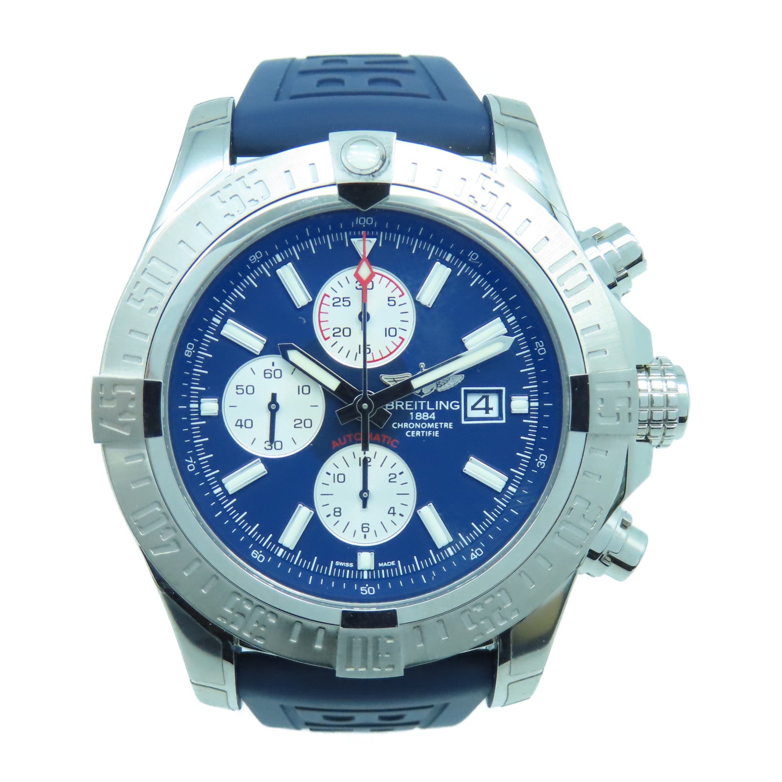 BREITLING Super Avenger 不鏽鋼/橡膠帶自動機芯手錶藍色