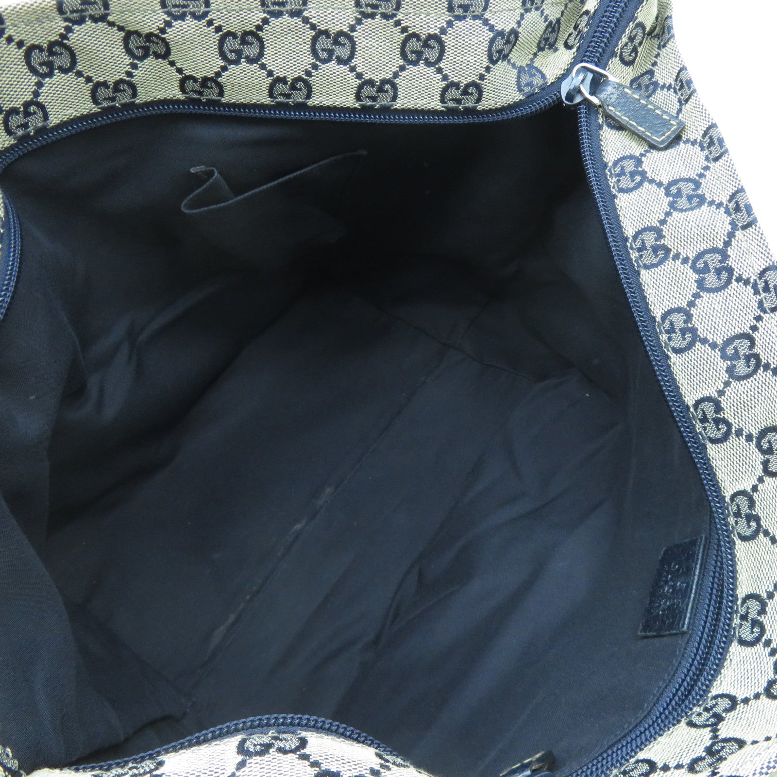 GUCCI 帆布Tote Bag銀扣肩背袋米色/藍色