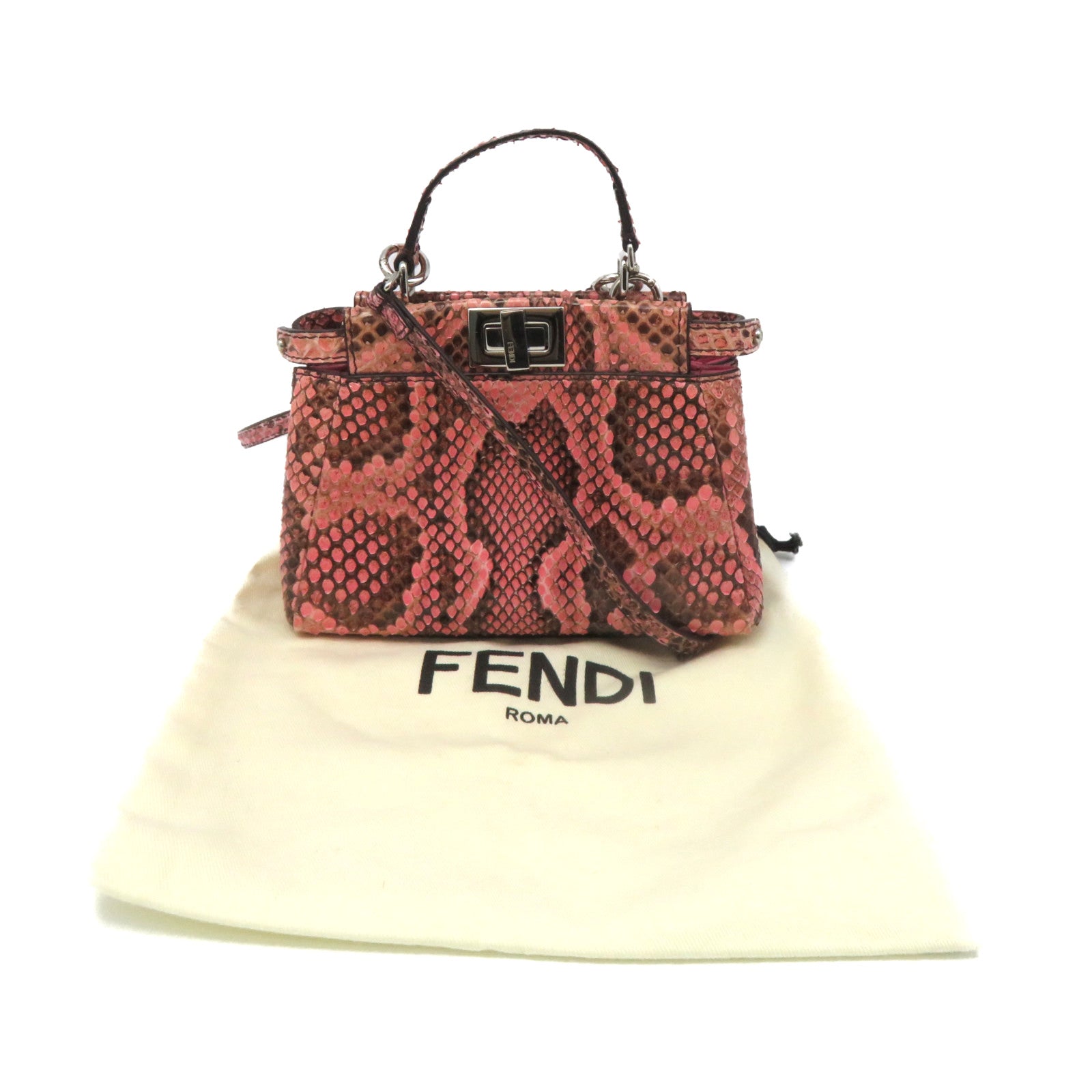 FENDI 蛇皮皮革Micro Peekaboo 2 way Shoulder Bag手挽肩背兩用袋粉紅色